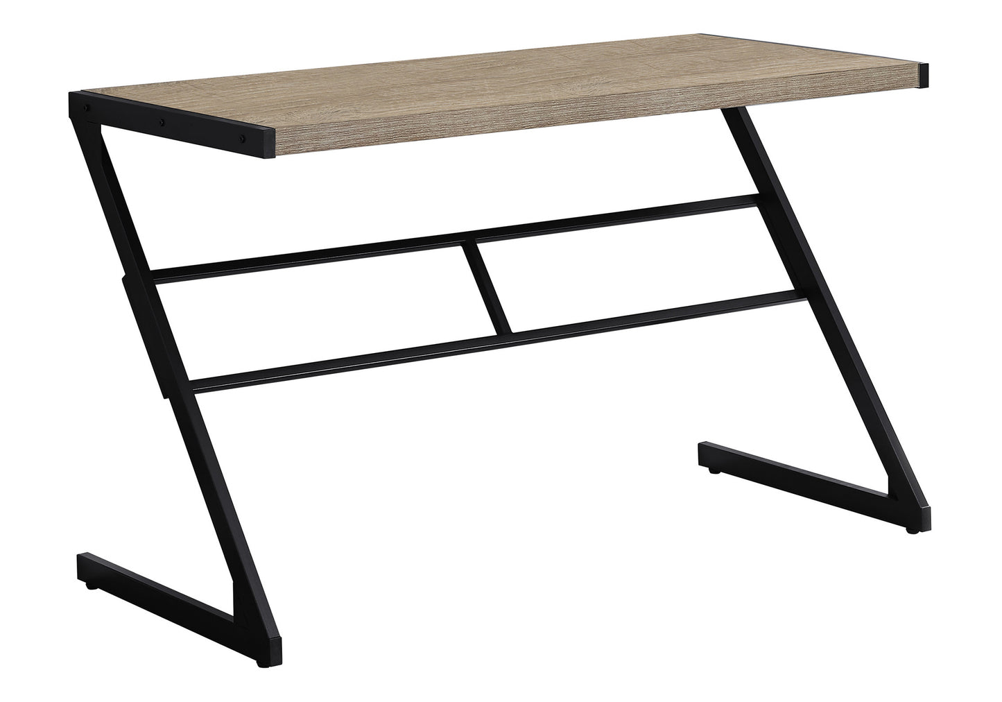 Modern Cshaped desk with oak veneer top and black metal frame perfect for small spaces