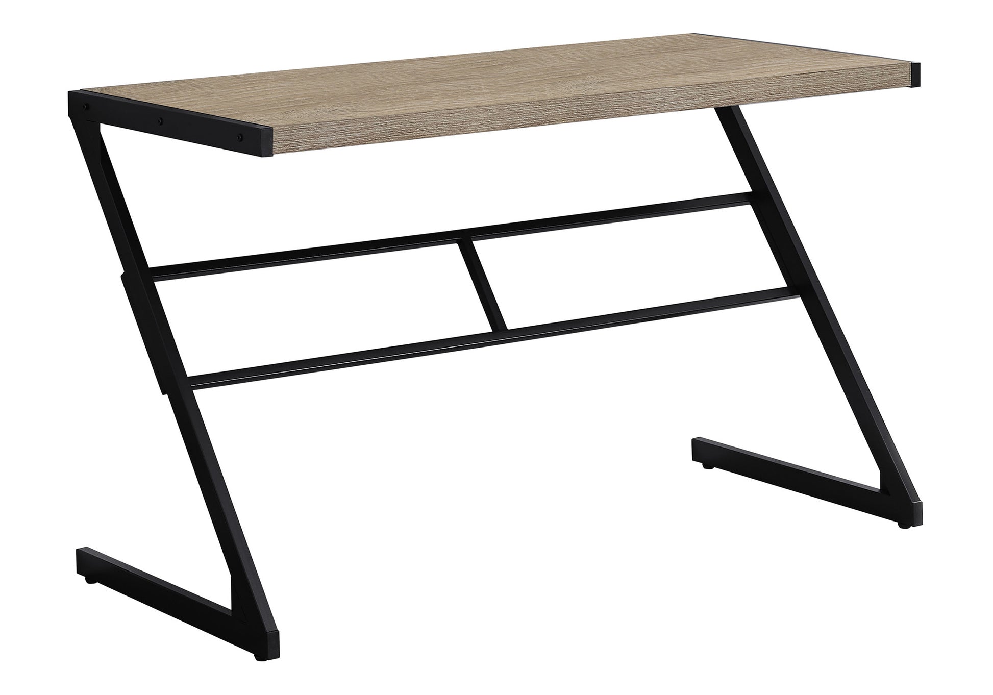 Modern Cshaped desk with oak veneer top and black metal frame perfect for small spaces