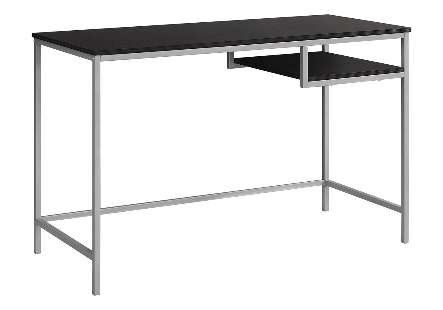 Black wood and silver metal modern standing desk with builtin shelf