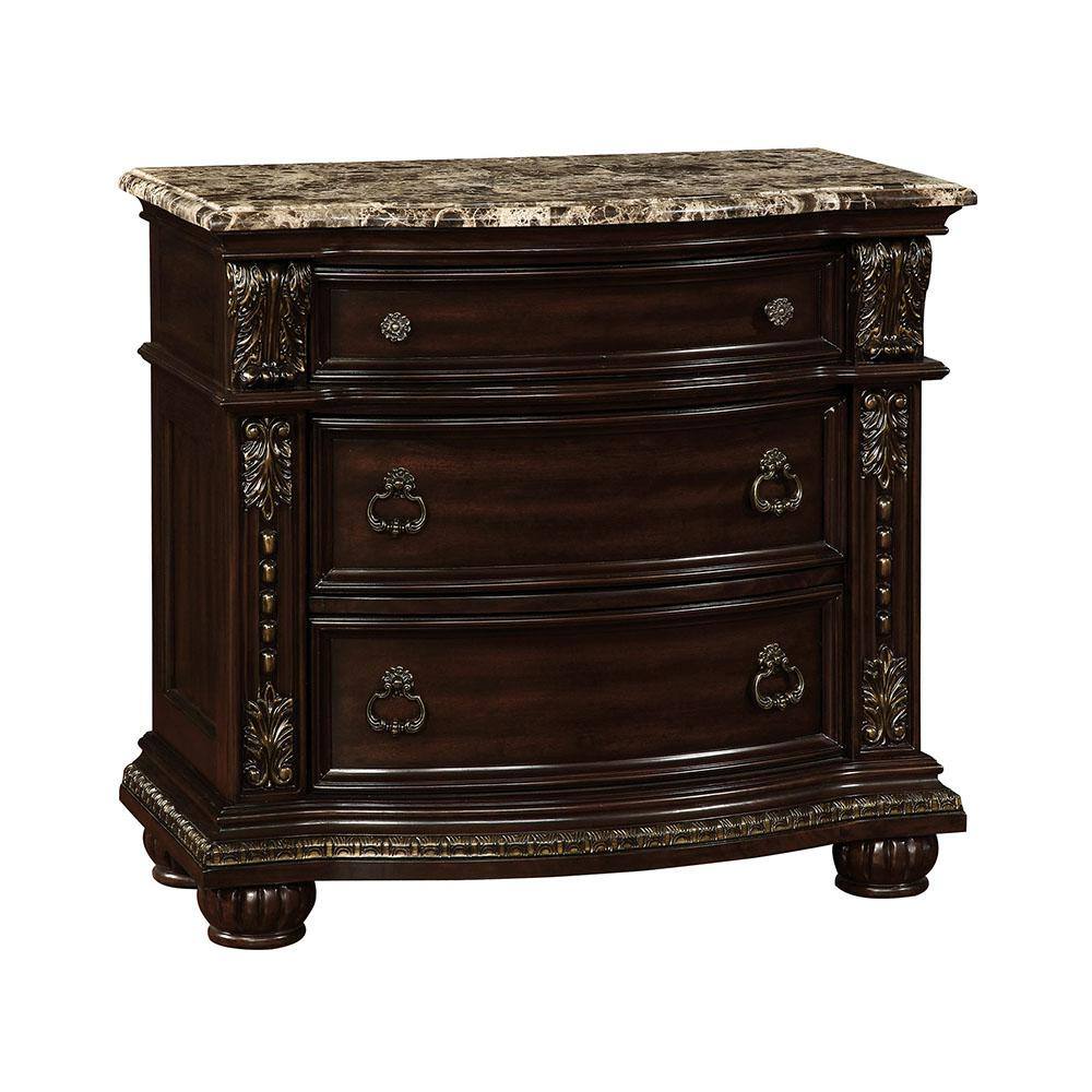 Dark wood ornate dresser with marble top