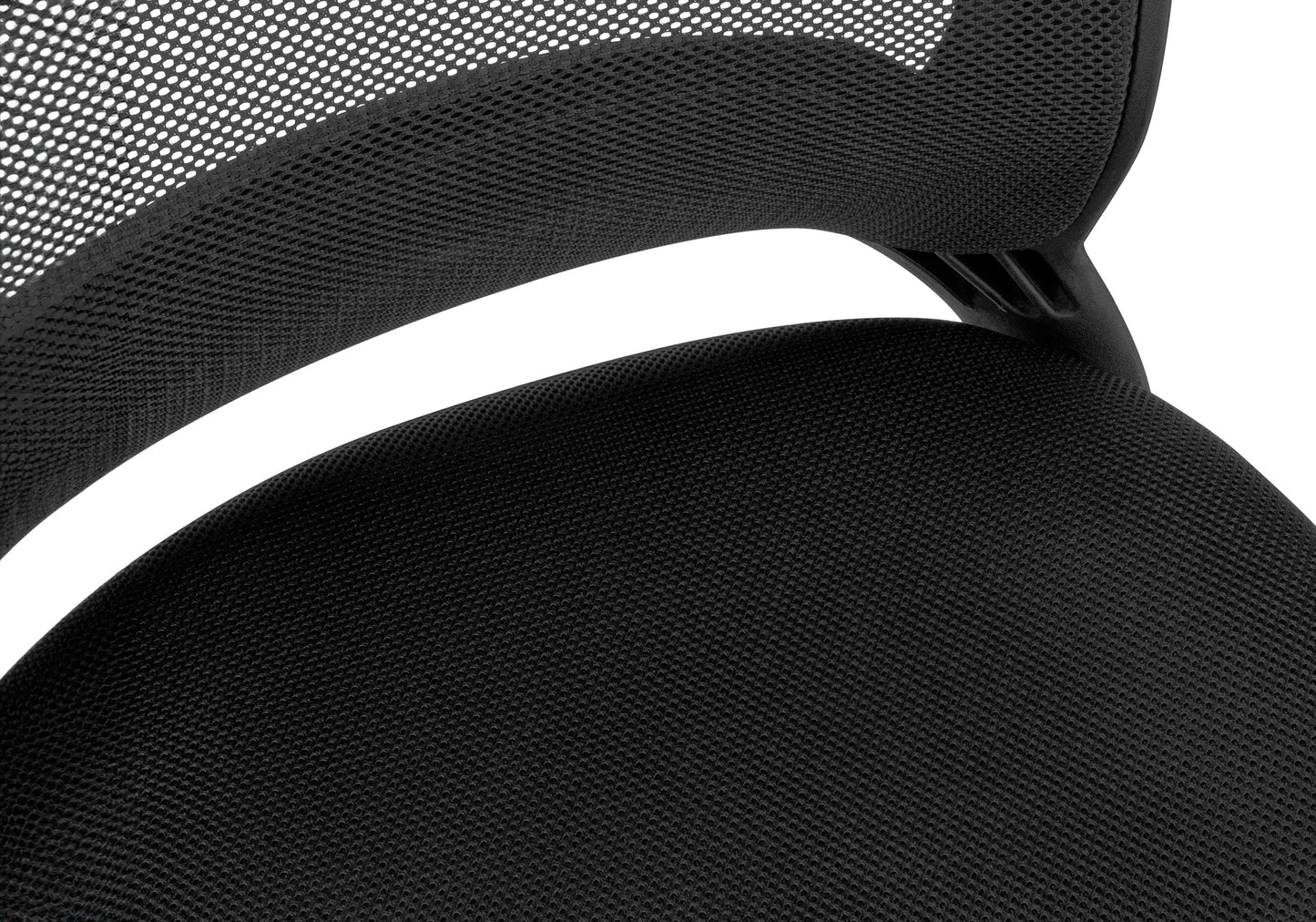 Black mesh office chair seat with detailed texture
