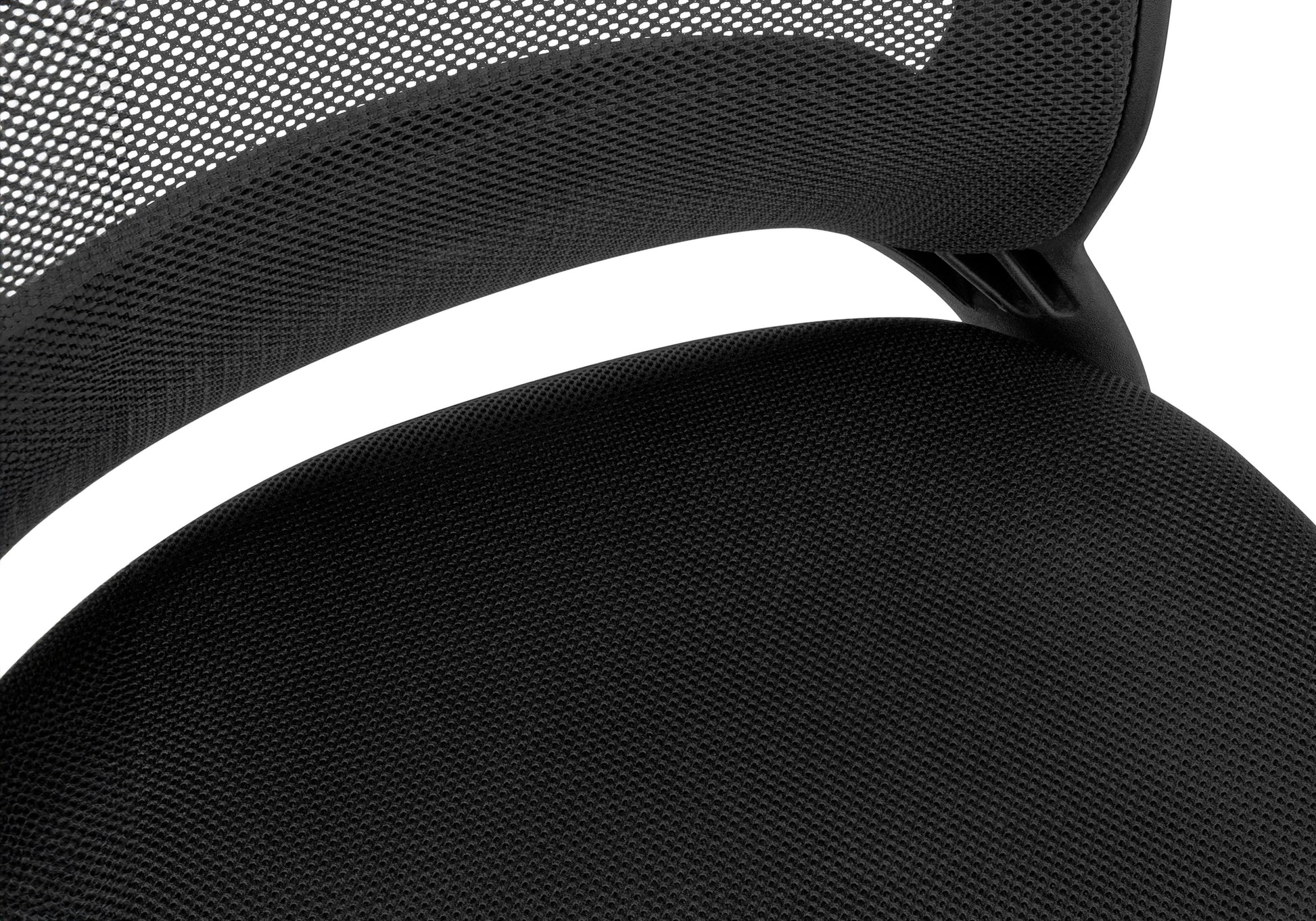 Black mesh office chair seat with detailed texture