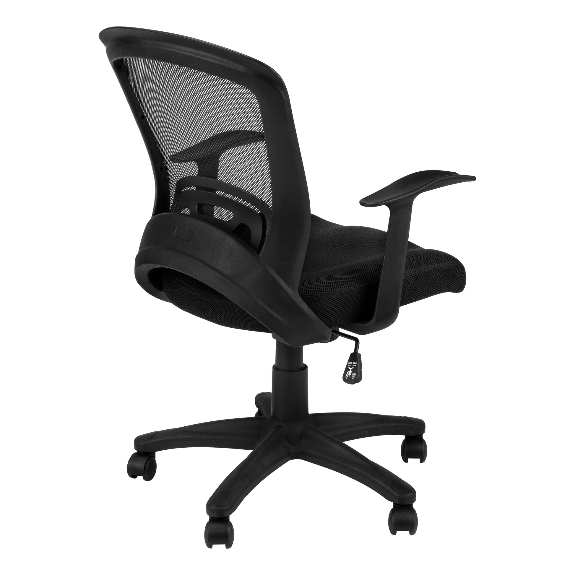 Black mesh ergonomic office chair with adjustable armrests and lumbar support