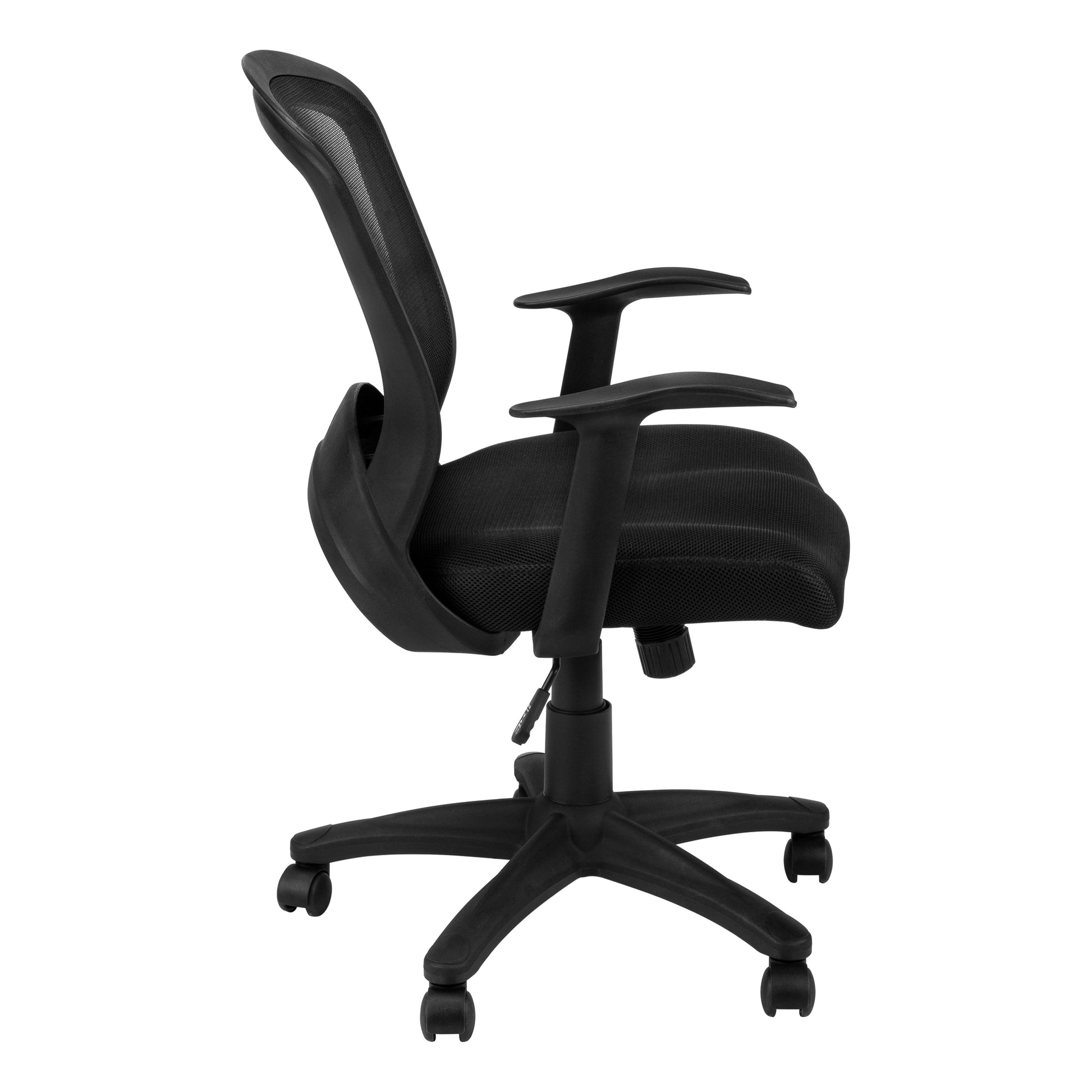 Black mesh back ergonomic office chair with adjustable armrests