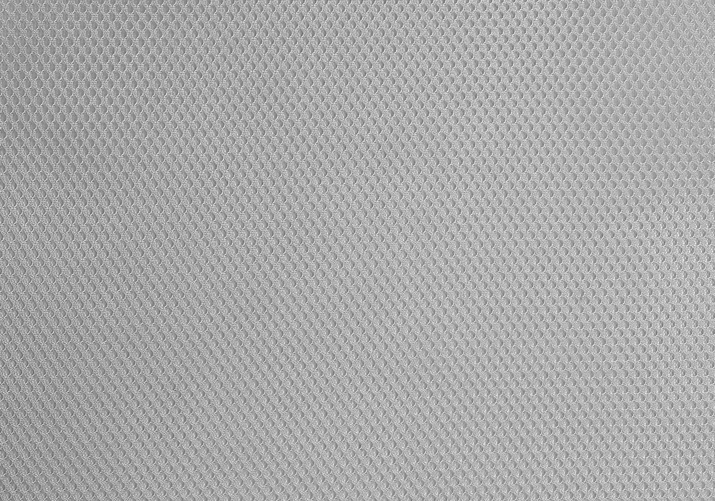 Closeup of light gray mesh fabric with small hexagonal holes perfect for activewear