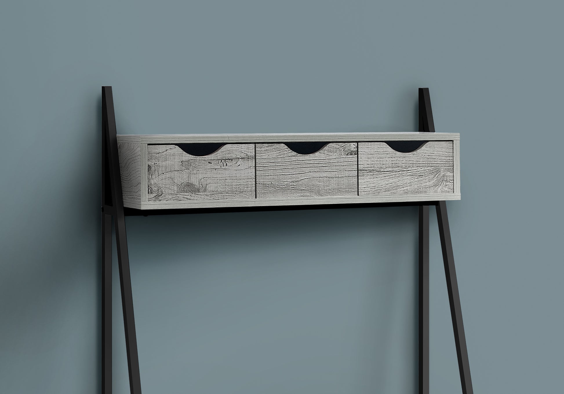 Gray wood effect threedrawer shelf with black metal legs