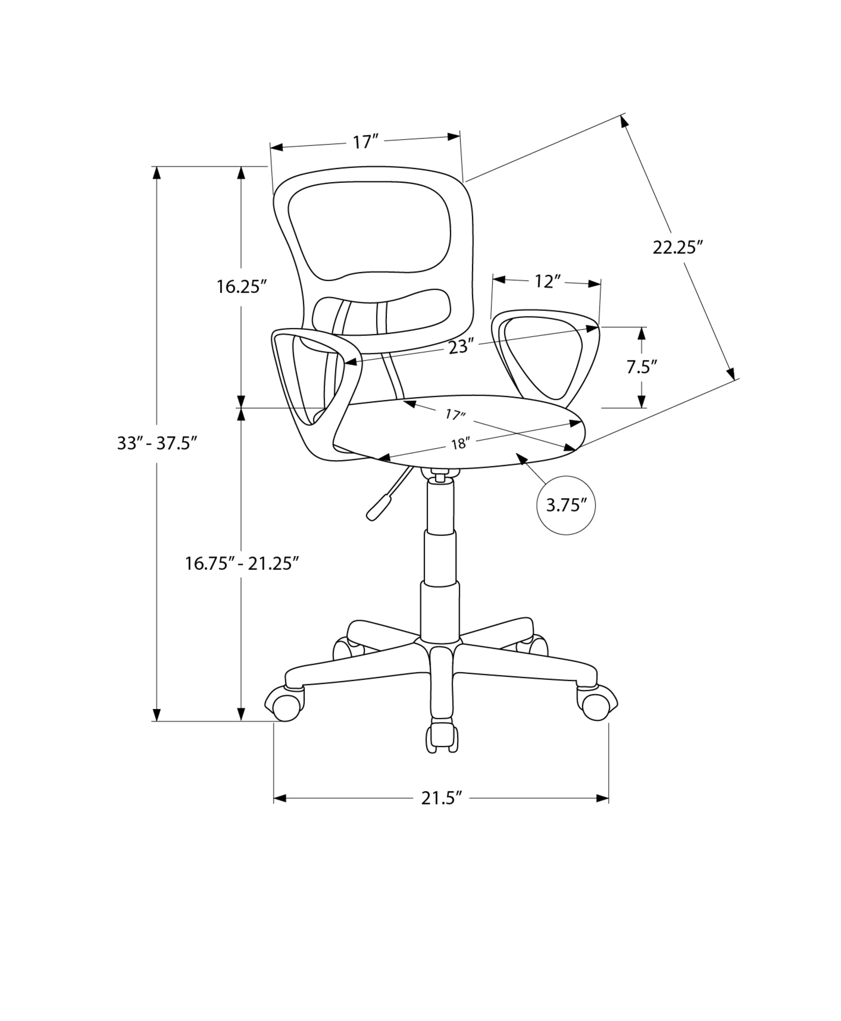 Mesh back office chair with adjustable height and swivel base