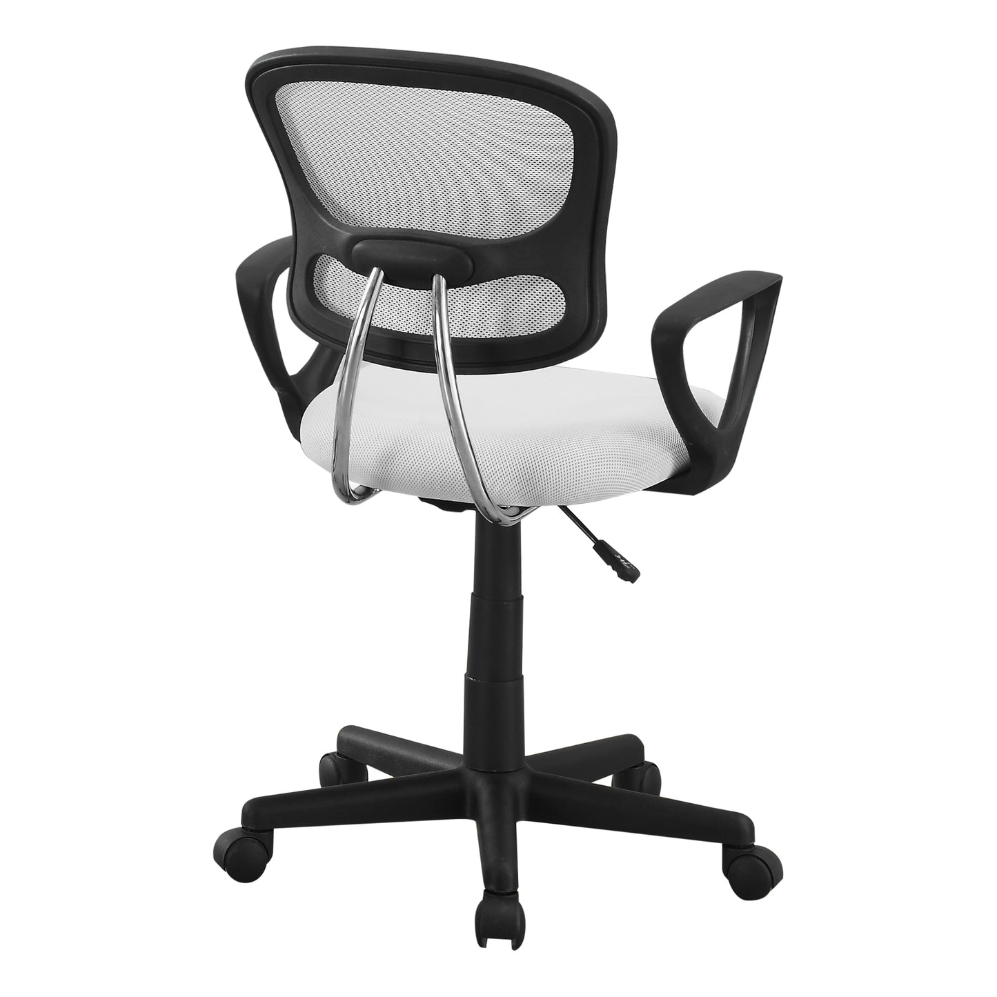 White mesh back ergonomic office chair with black accents and chrome arms