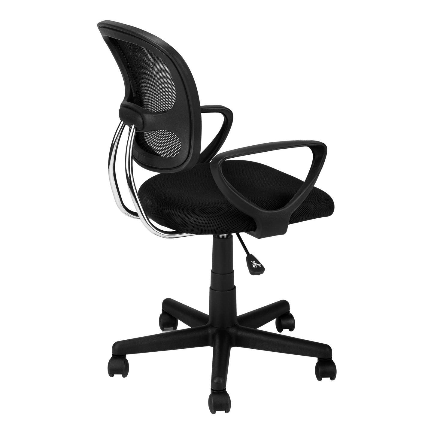 Black mesh ergonomic office chair with adjustable height and armrests