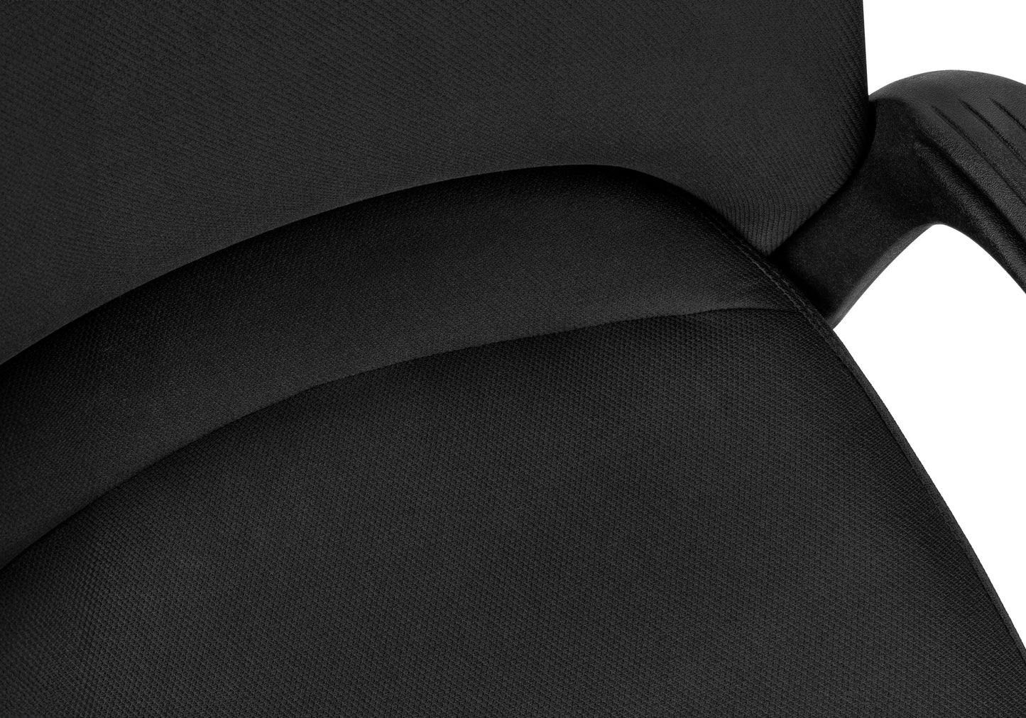 Black fabric texture closeup on an office chair seat cushion for comfort
