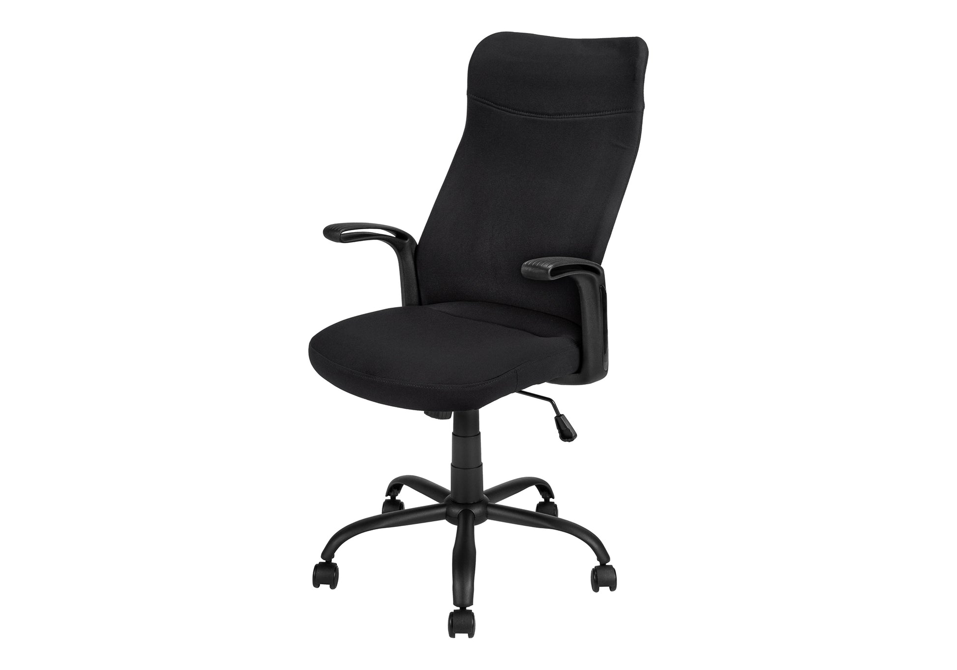 Black fabric executive office chair with lumbar support and adjustable height