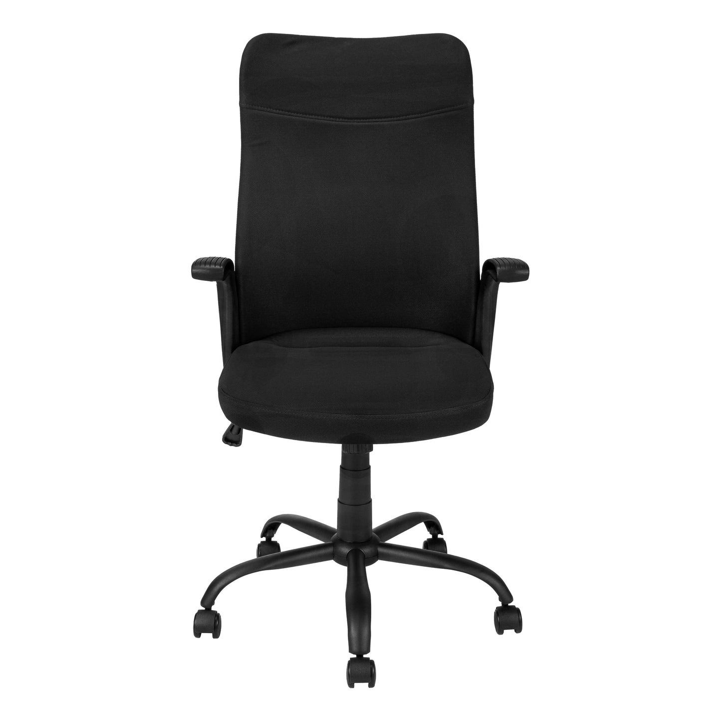 Black fabric ergonomic office chair with adjustable height and lumbar support