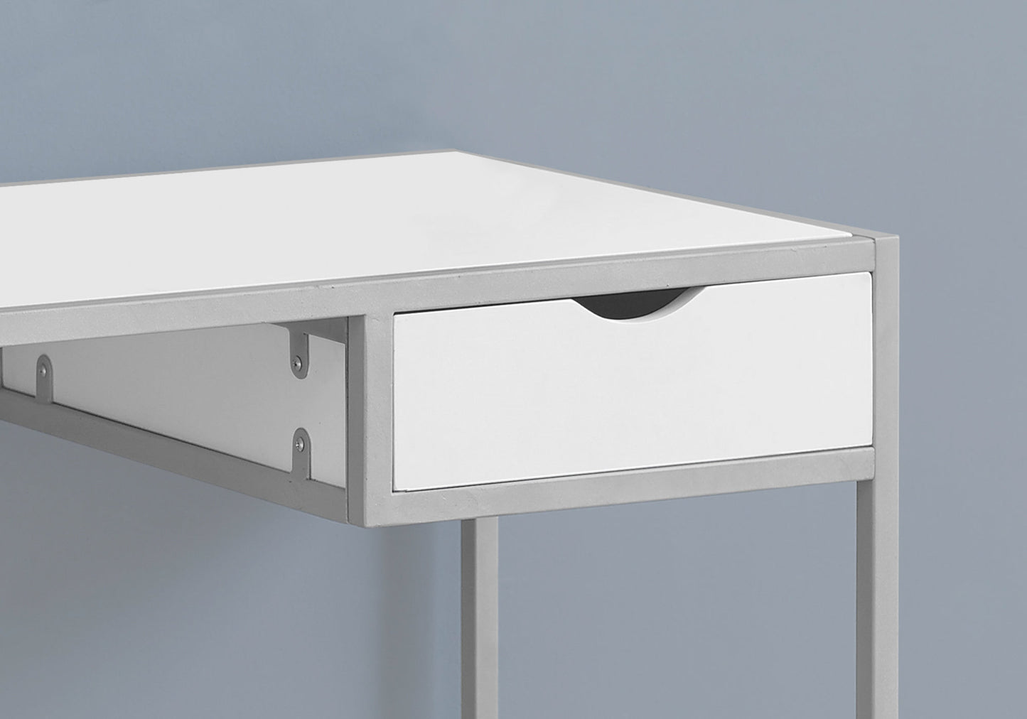 White and grey modern desk with integrated drawer for home office use