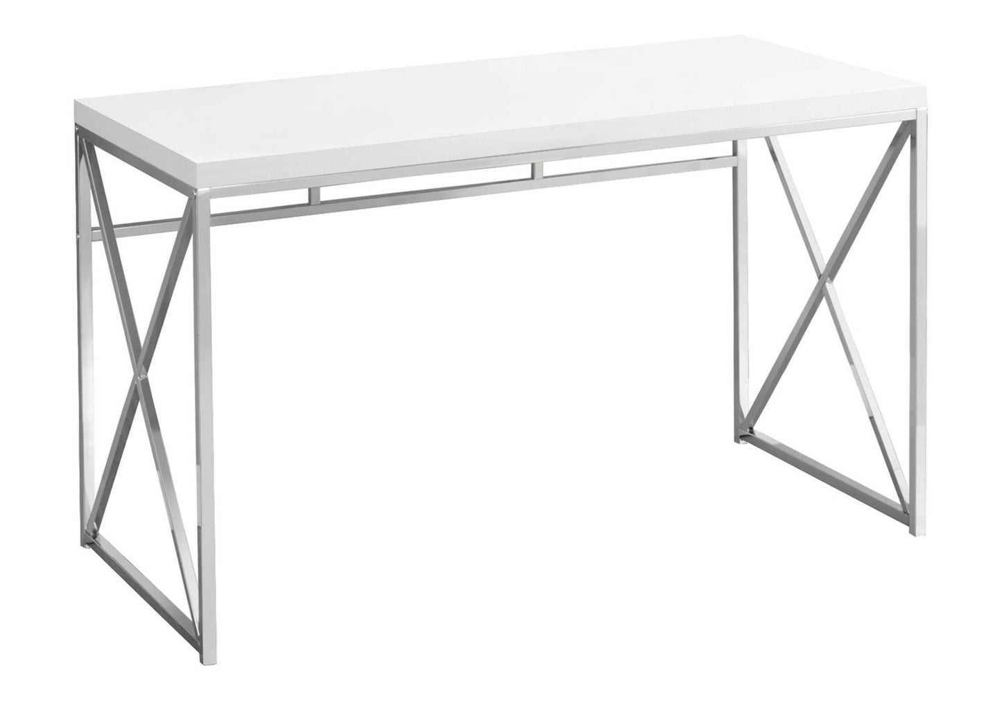 White modern desk with chrome crisscross legs perfect for a home office