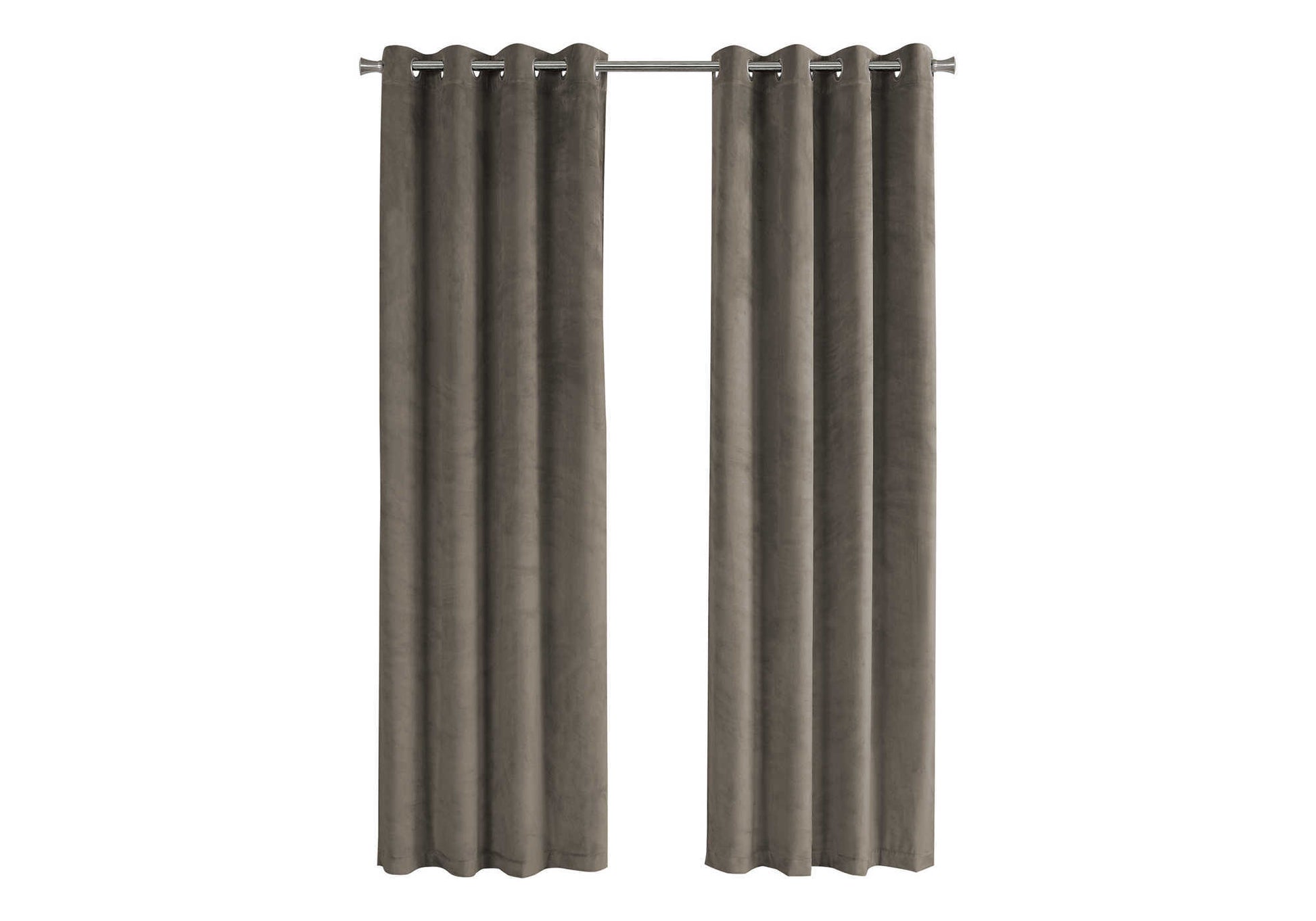Grey velvet grommet curtains with a plush matte finish for luxurious room decor