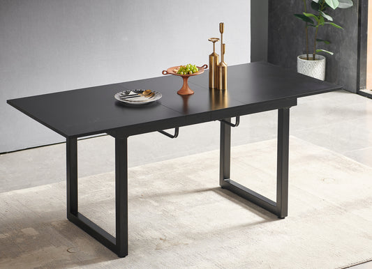 Sleek black extendable dining table with modern metal legs perfect for contemporary homes