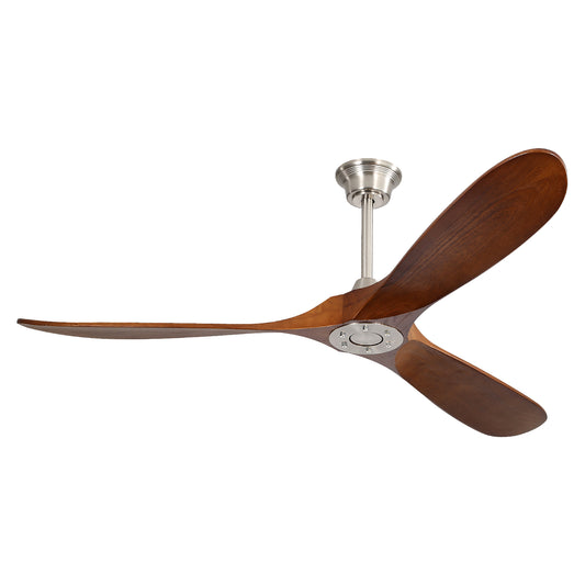 Modern blade ceiling fan with walnut wood blades and brushed nickel finish