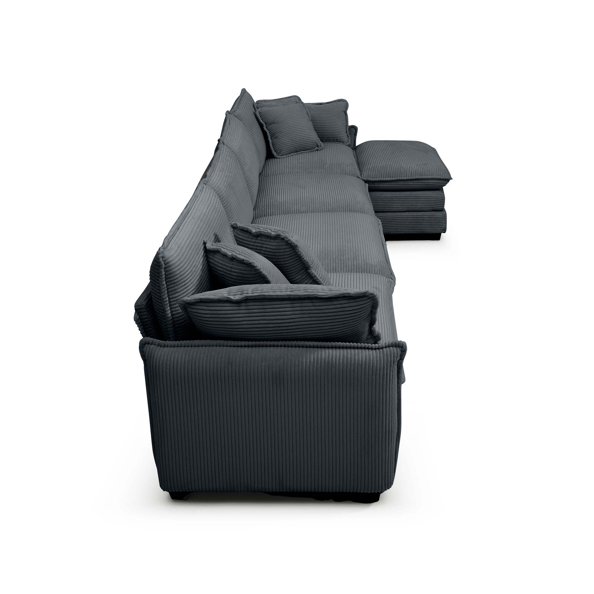 Dark gray corduroy sectional sofa with plush cushions modern living room furniture