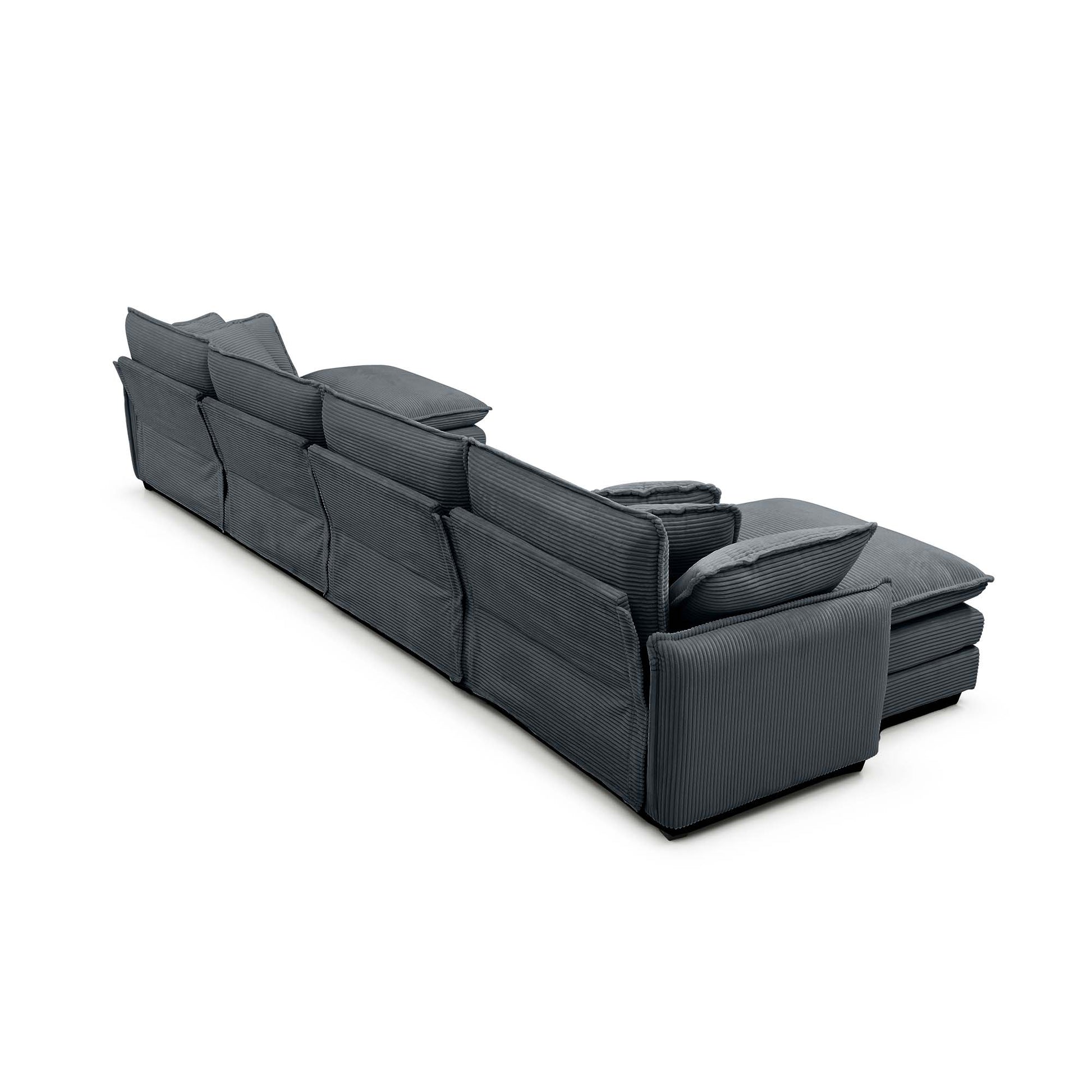 Deep charcoal gray sectional sofa in corduroy fabric with plush cushions modern design