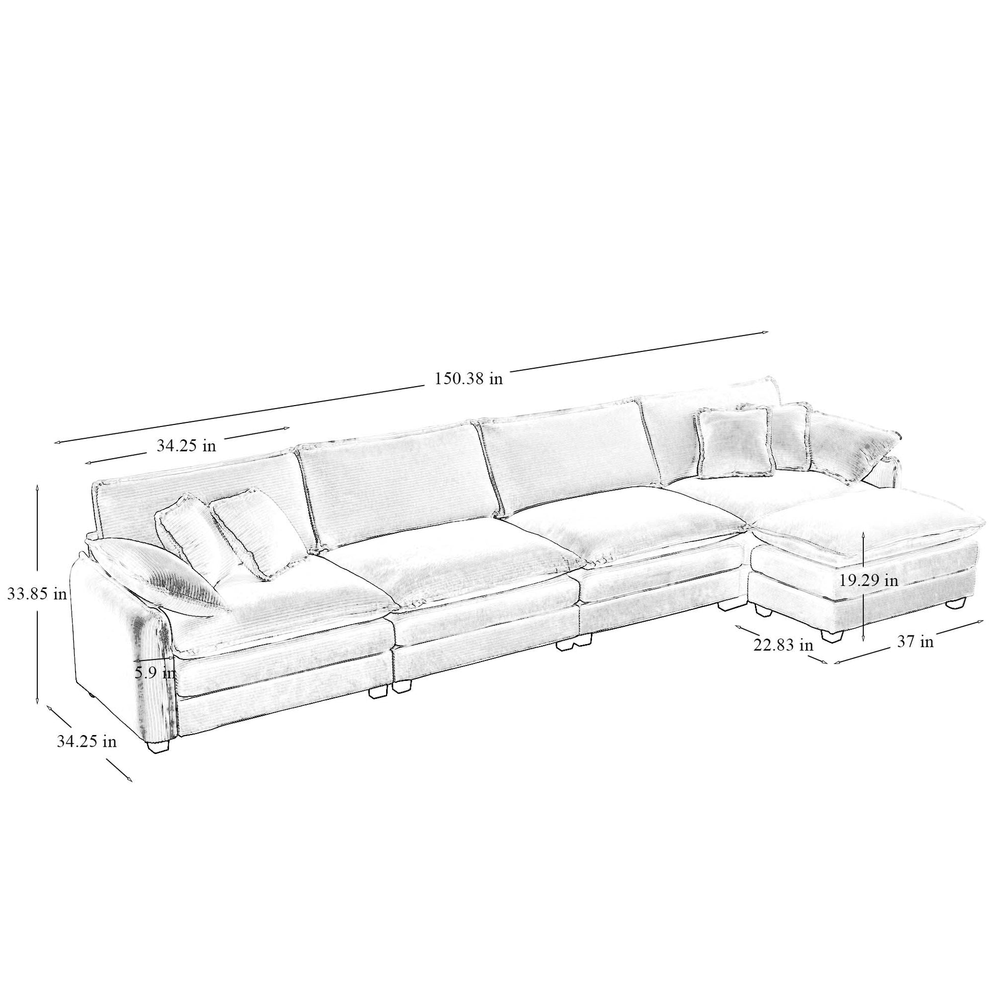 Sectional sofa with plush cushions and included throw pillows  inches long