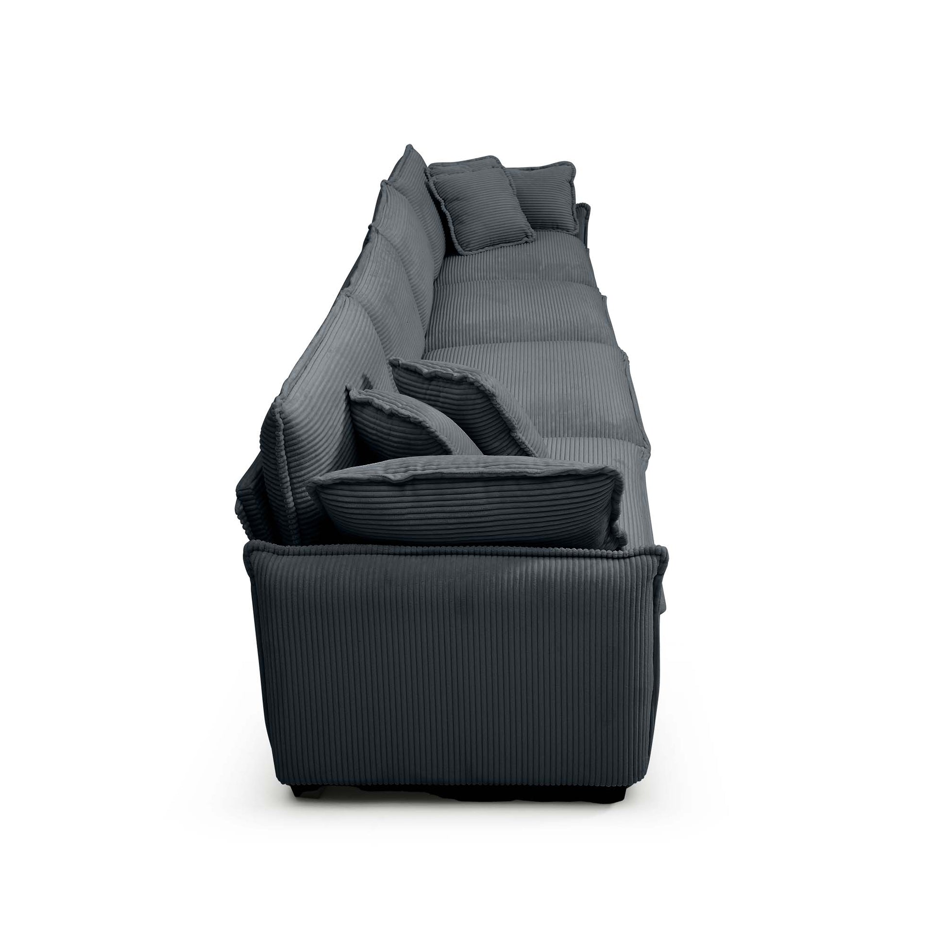 Comfortable corduroy sectional sofa in charcoal grey perfect for modern living rooms