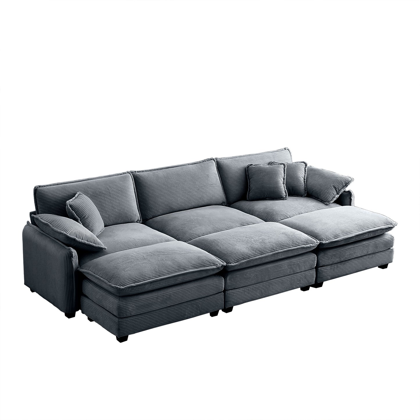Plush grey corduroy sectional sofa with deep cushions and throw pillows for ultimate comfort