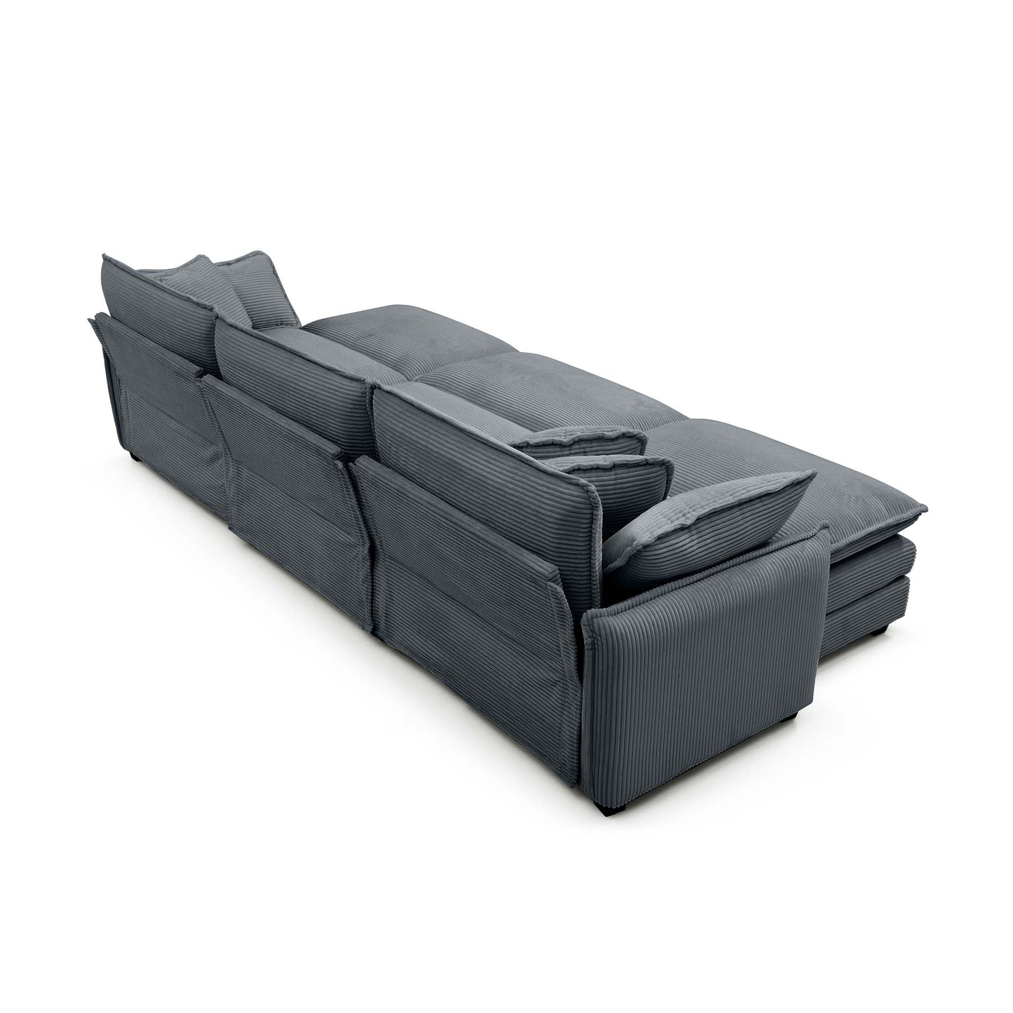 Dark grey corduroy sectional sofa with plush cushions ideal for modern living rooms
