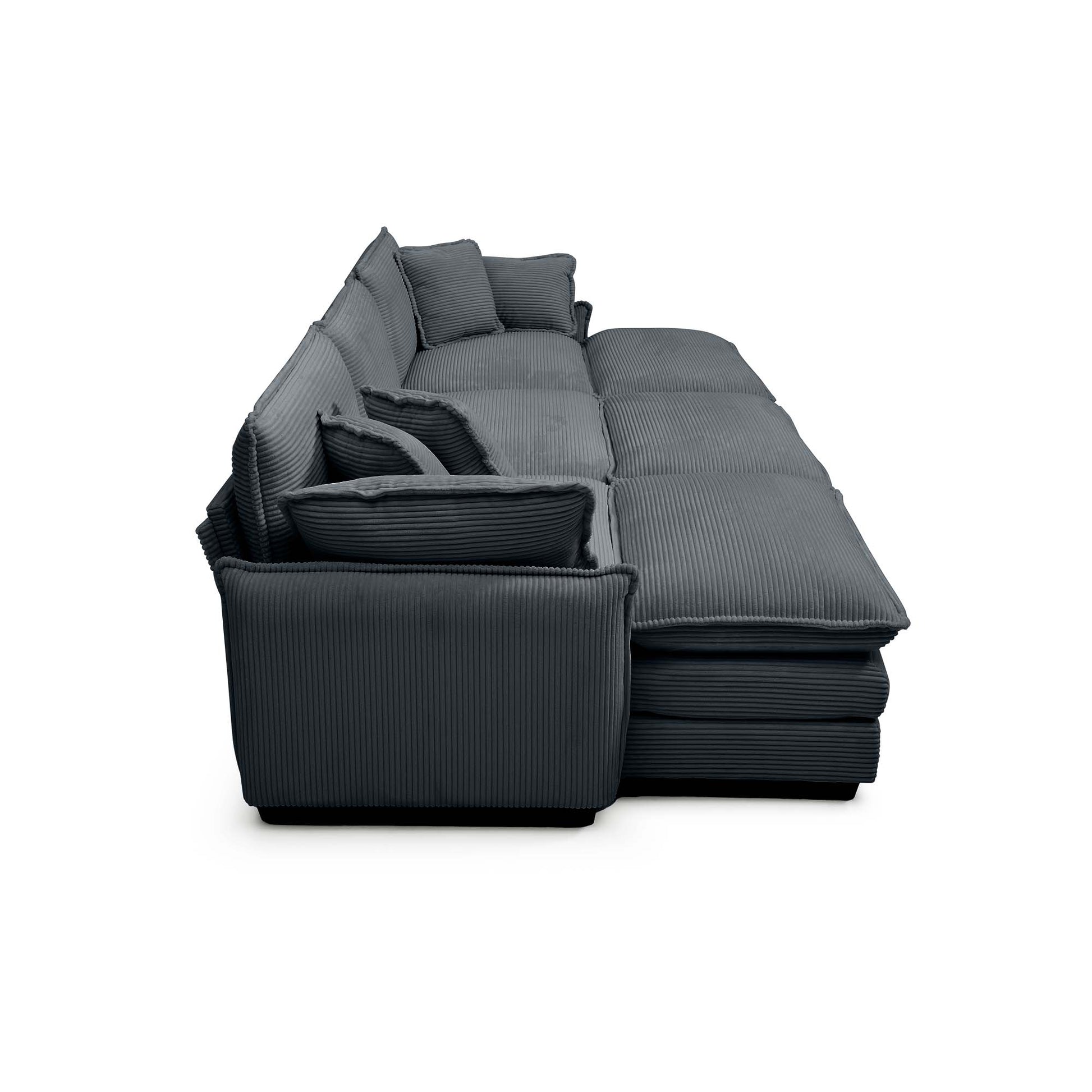 Dark grey corduroy sectional sofa with plush cushions perfect for modern living rooms