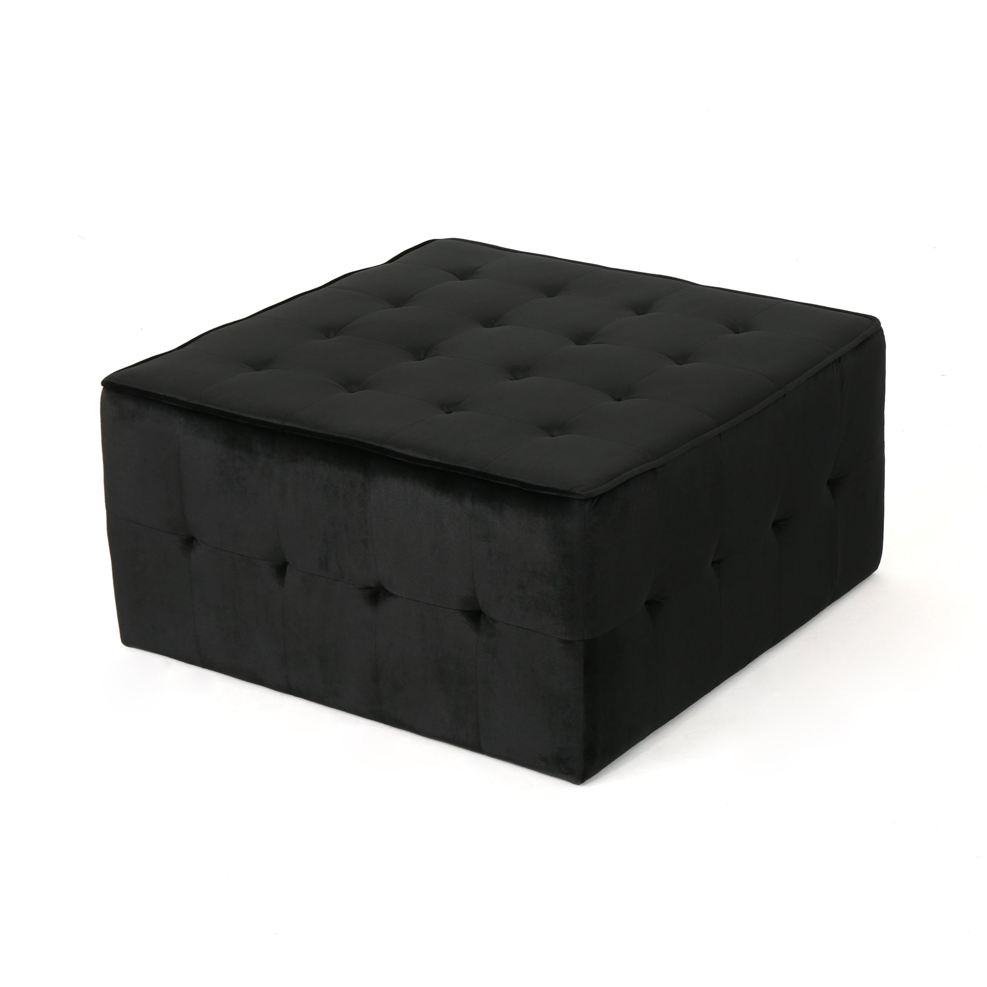 Black velvet tufted ottoman