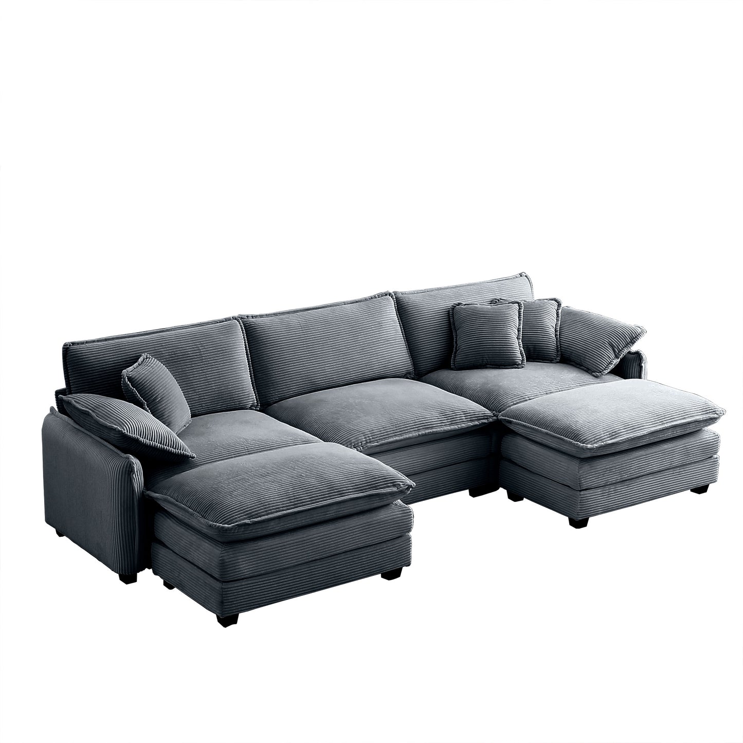 Gray corduroy sectional sofa with plush cushions and matching throw pillows ideal for modern living rooms