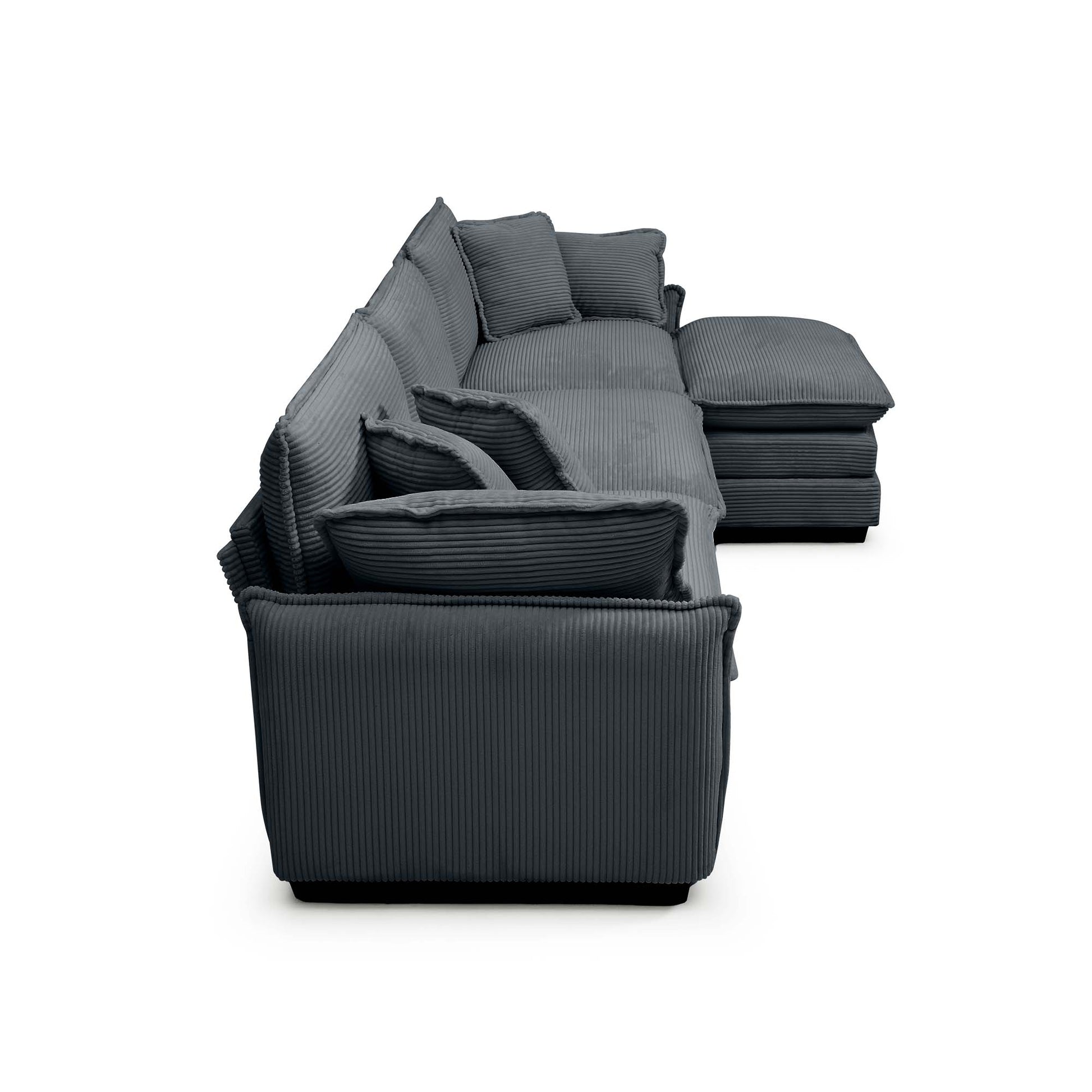 Dark grey corduroy sectional sofa with plush cushions ideal for living rooms