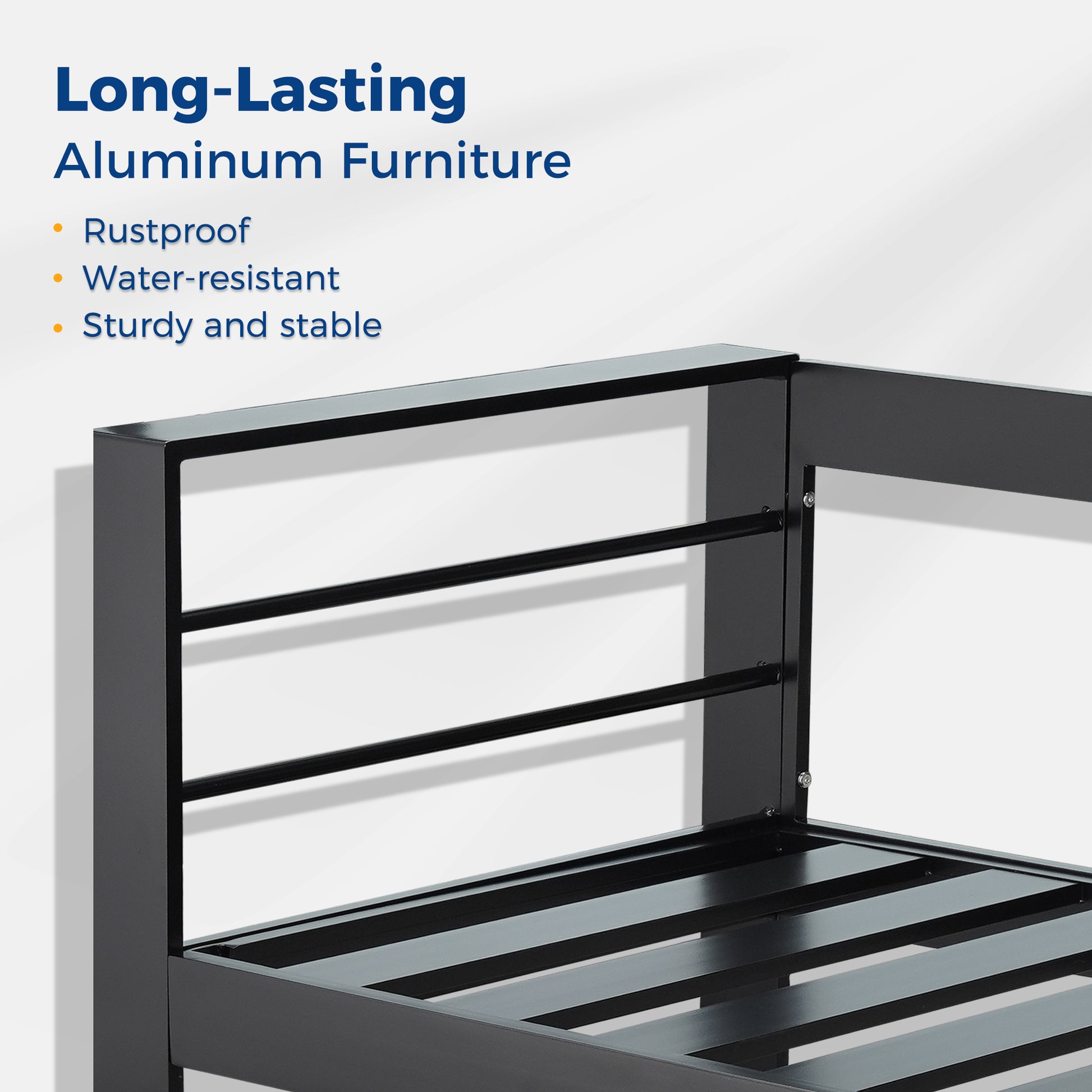 Black aluminum bed frame with sturdy slats built for durability