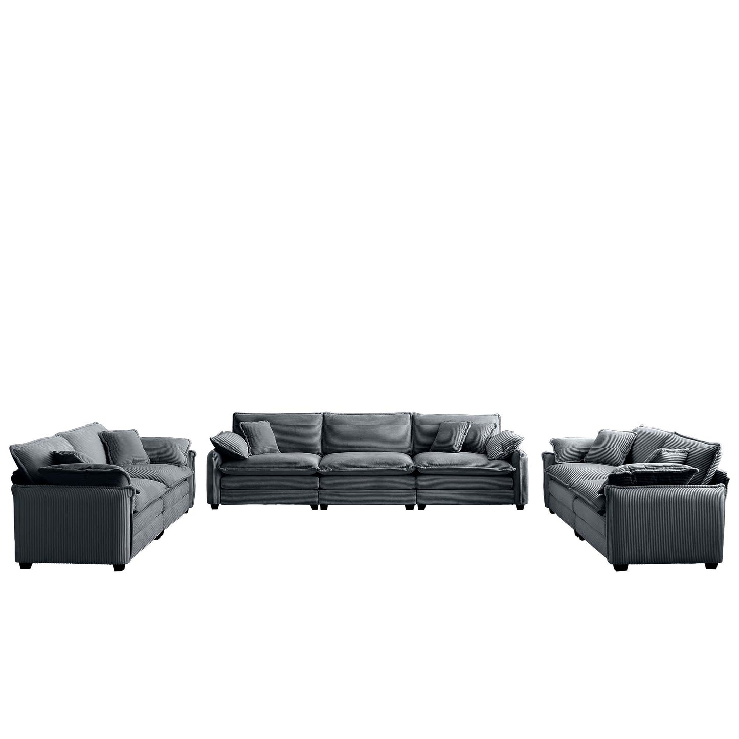 Charcoal gray corduroy sectional sofa with plush cushions perfect for modern living rooms