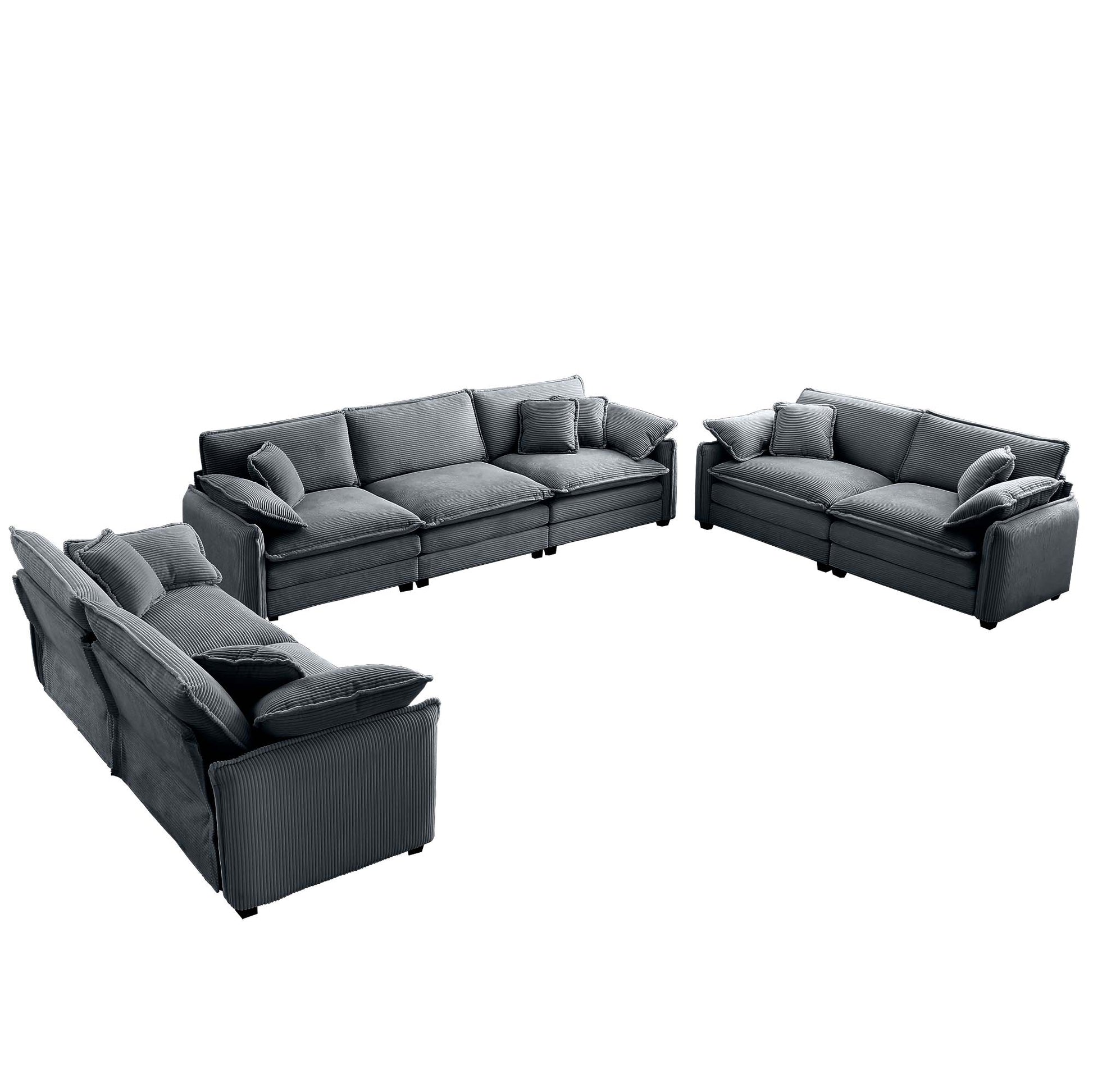 Dark grey corduroy sectional sofa with plush cushions perfect for a modern living room