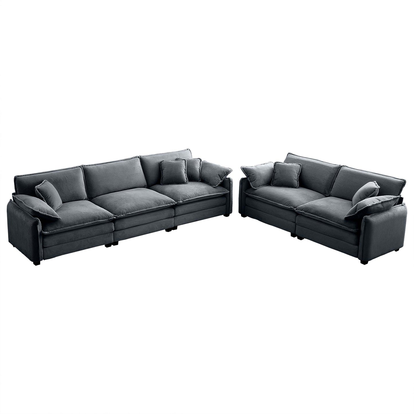 Dark gray corduroy modular sofa with plush cushions and accent pillows perfect for modern living rooms