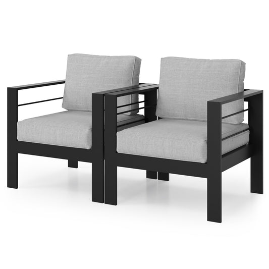 TREATLIFE HOME Aluminum Outdoor Sofa Set with 5-Inch Thick Cushions, Weather Resistant Patio Couch, Light Gray