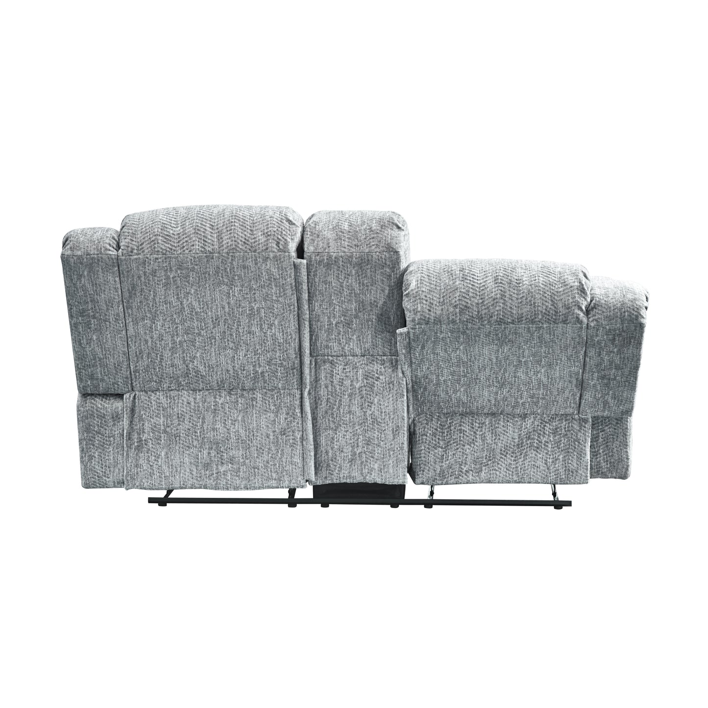 Grey chevron upholstered recliner sofa back view plush fabric for living room comfort