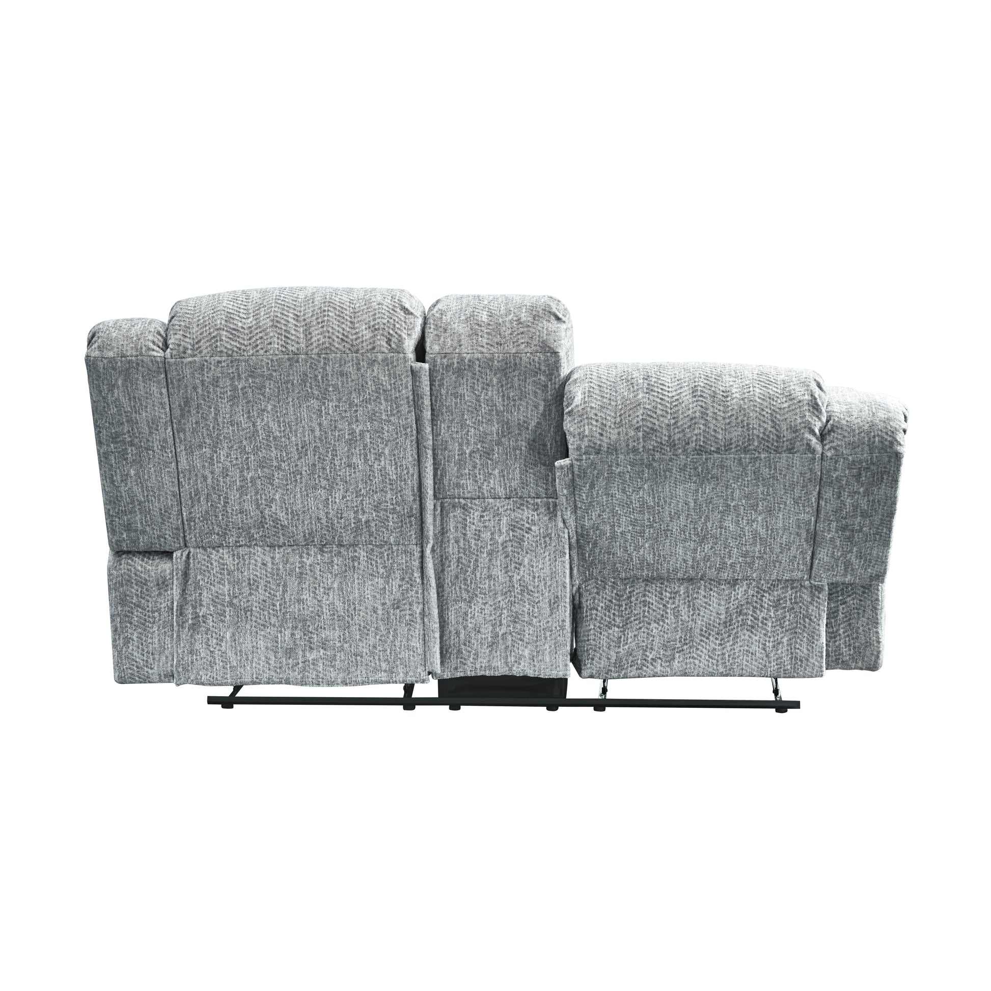 Grey chevron upholstered recliner sofa back view plush fabric for living room comfort