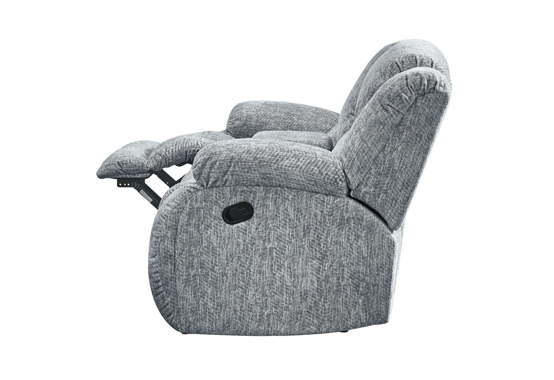 Gray fabric recliner chair with adjustable footrest and comfortable padding