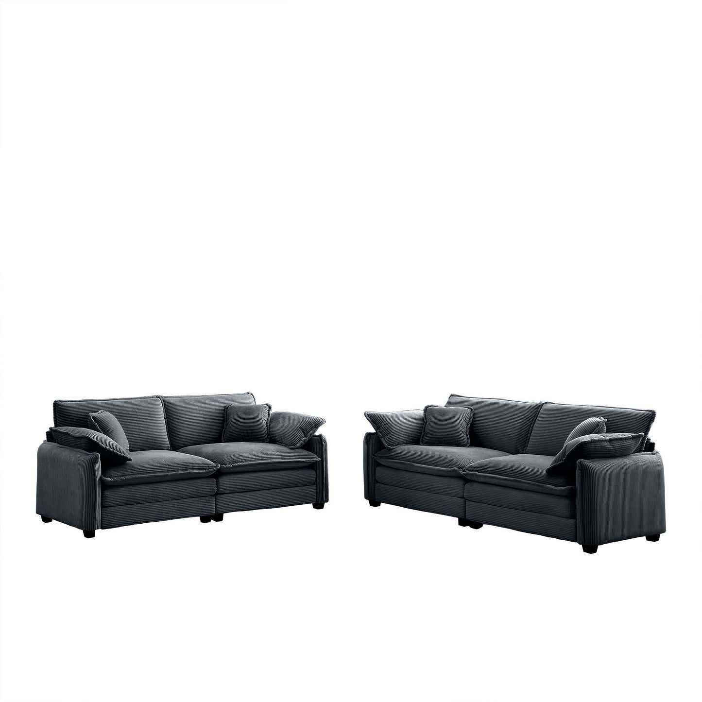 Dark gray corduroy modular sofa with plush cushions perfect for a cozy living room