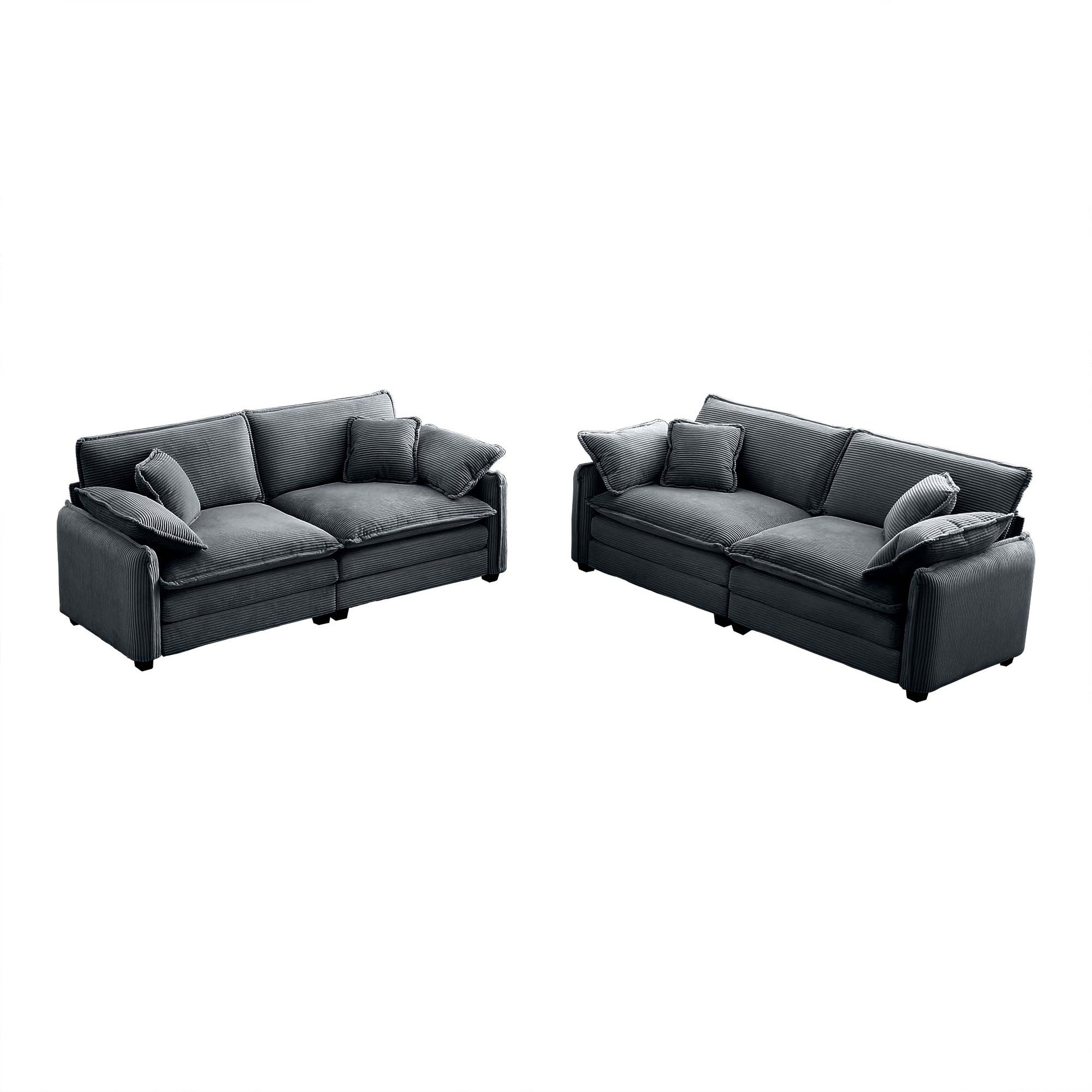 Dark gray corduroy sectional sofa with plush cushions for living room comfort