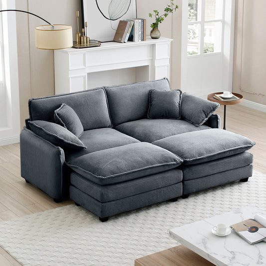 Plush grey corduroy sectional sofa with deep cushions ideal for a modern living room