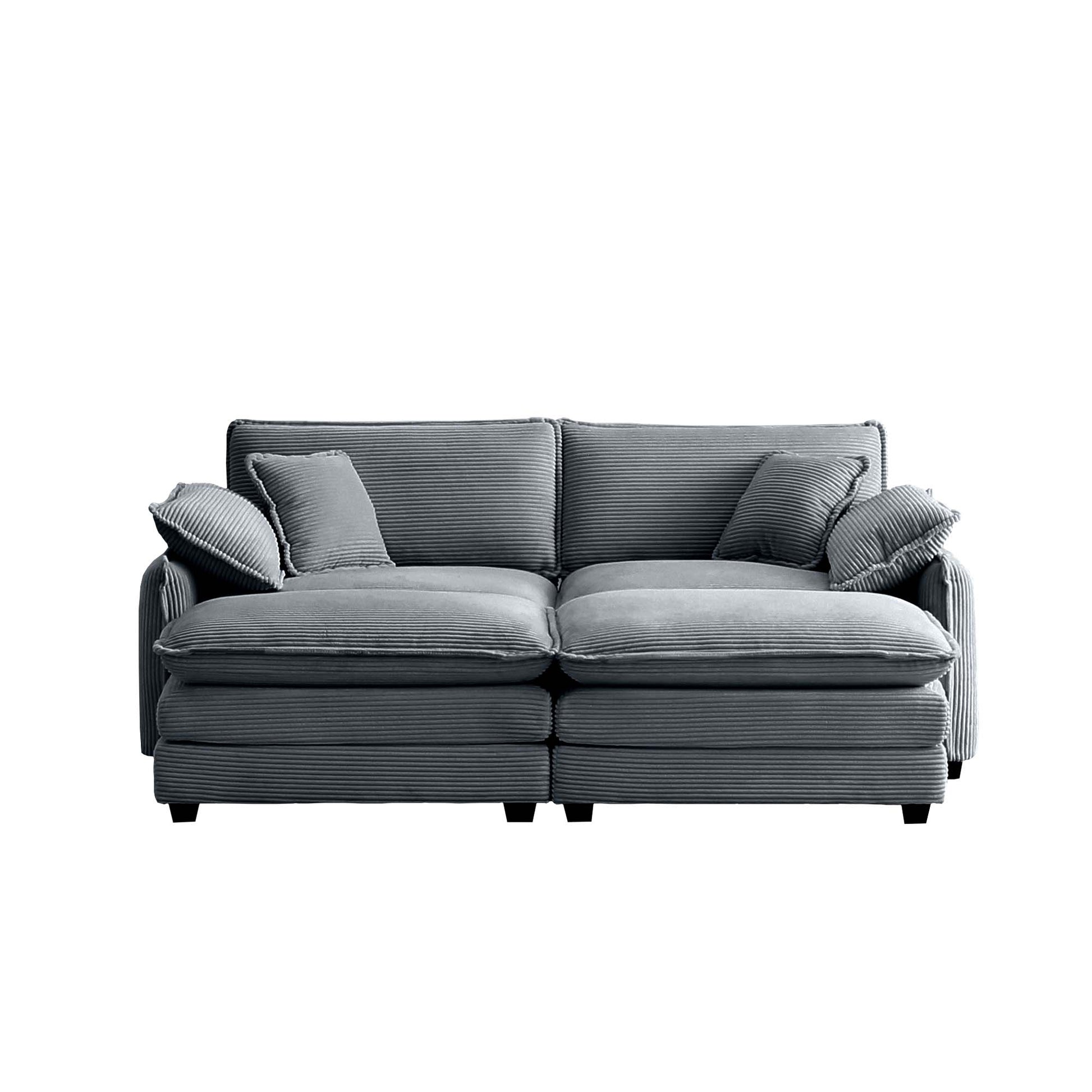 Grey corduroy sofa with plush cushions perfect for a modern living room