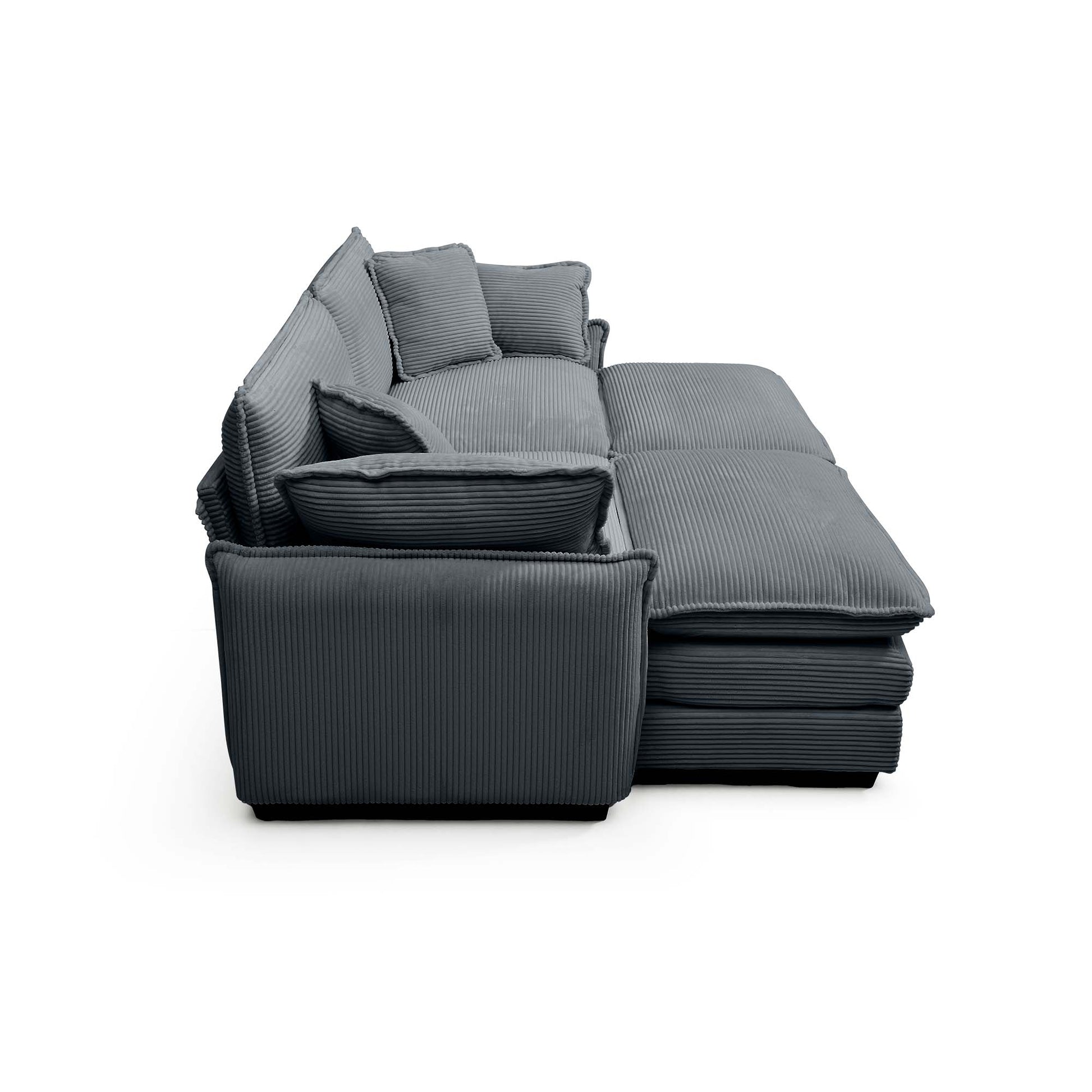 Charcoal corduroy sectional sofa with plush cushions and chaise lounge modern living room furniture