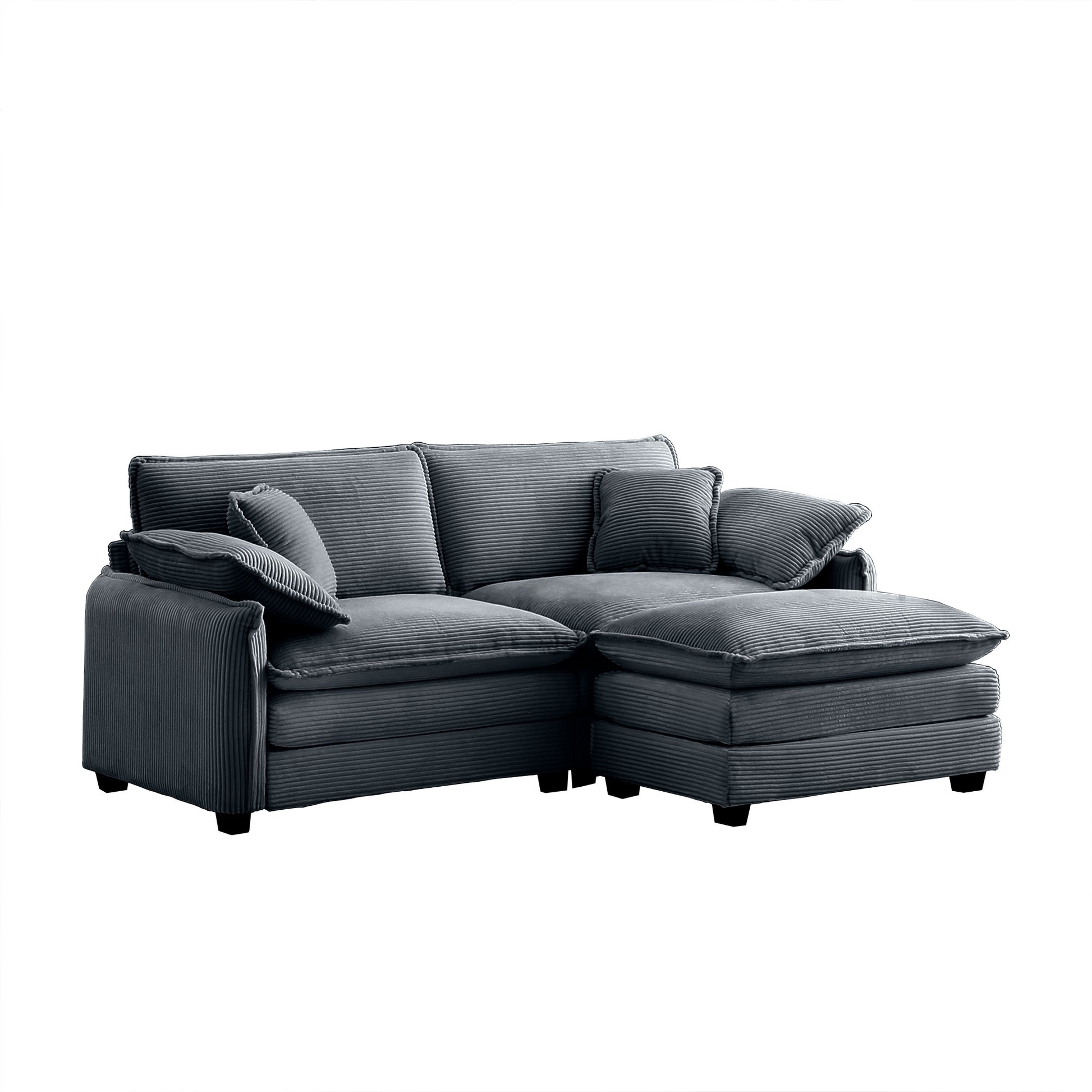 Dark grey corduroy sectional sofa with plush cushions and chaise lounge for ultimate comfort