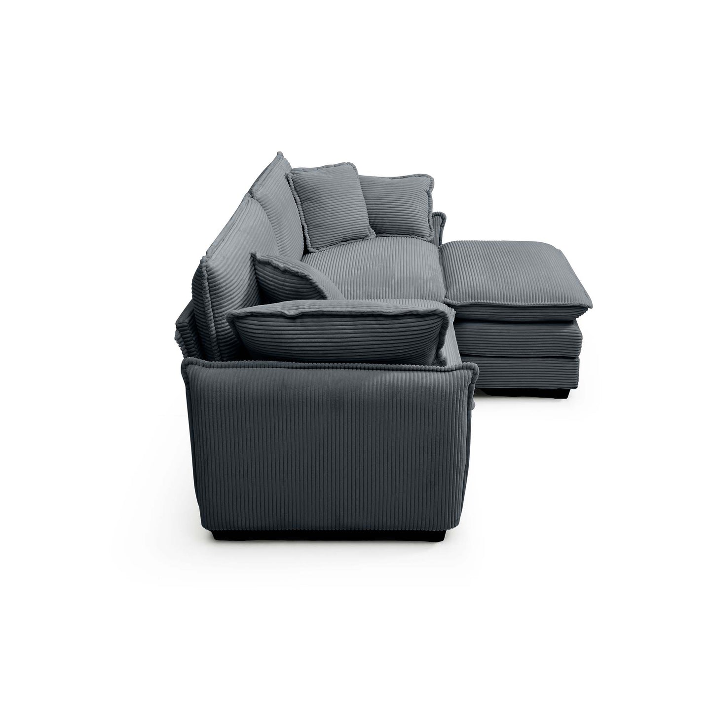 Dark grey corduroy sectional sofa with plush cushions for a cozy living room