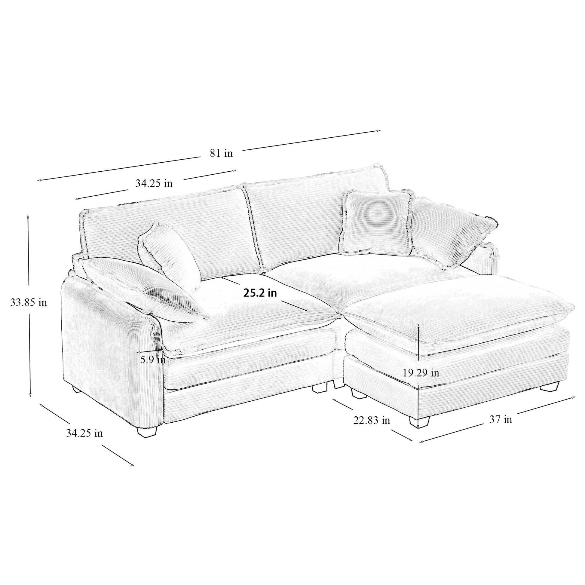 Sectional sofa dimensions  in width  in height  in depth