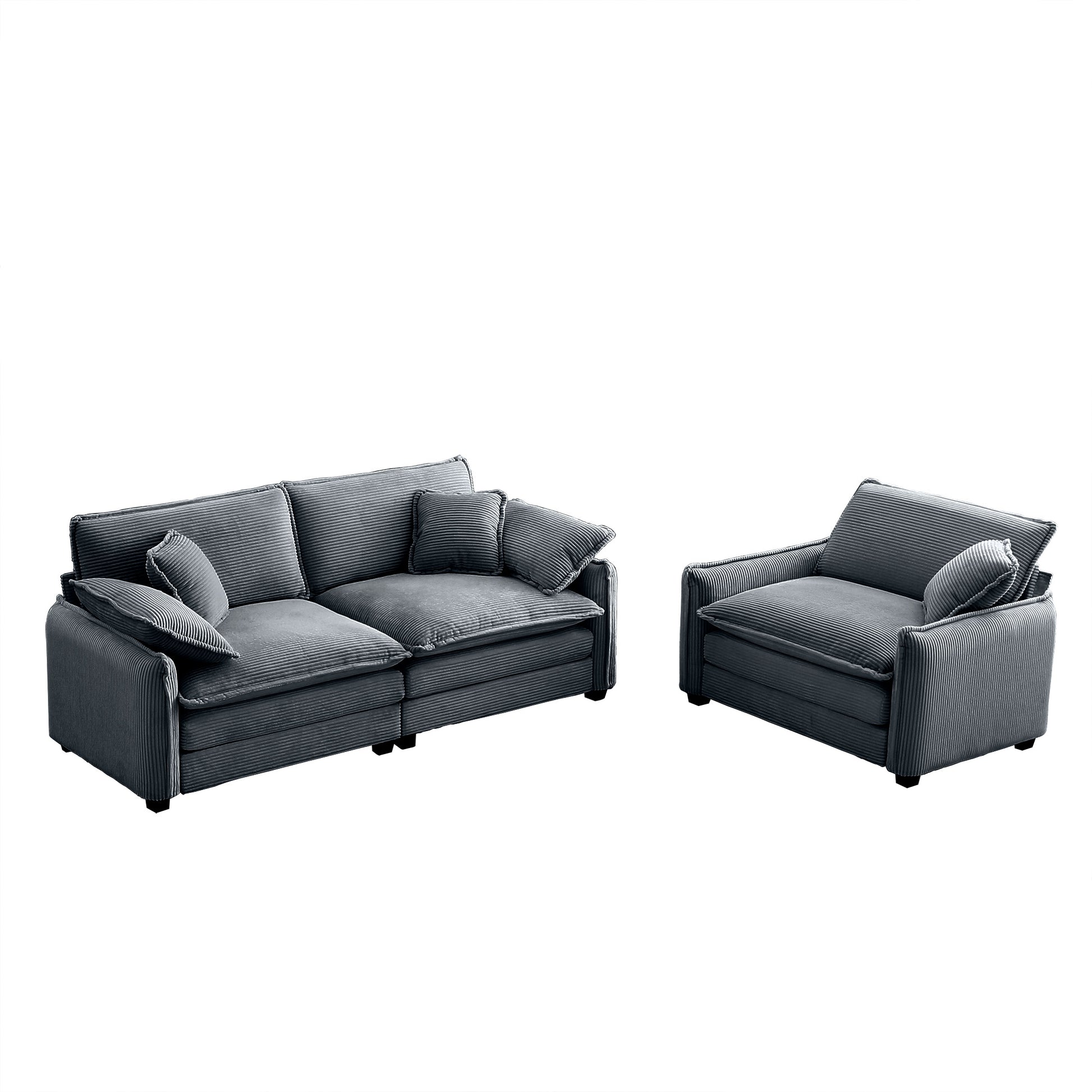 Comfortable gray corduroy sofa with plush cushions perfect for modern living rooms