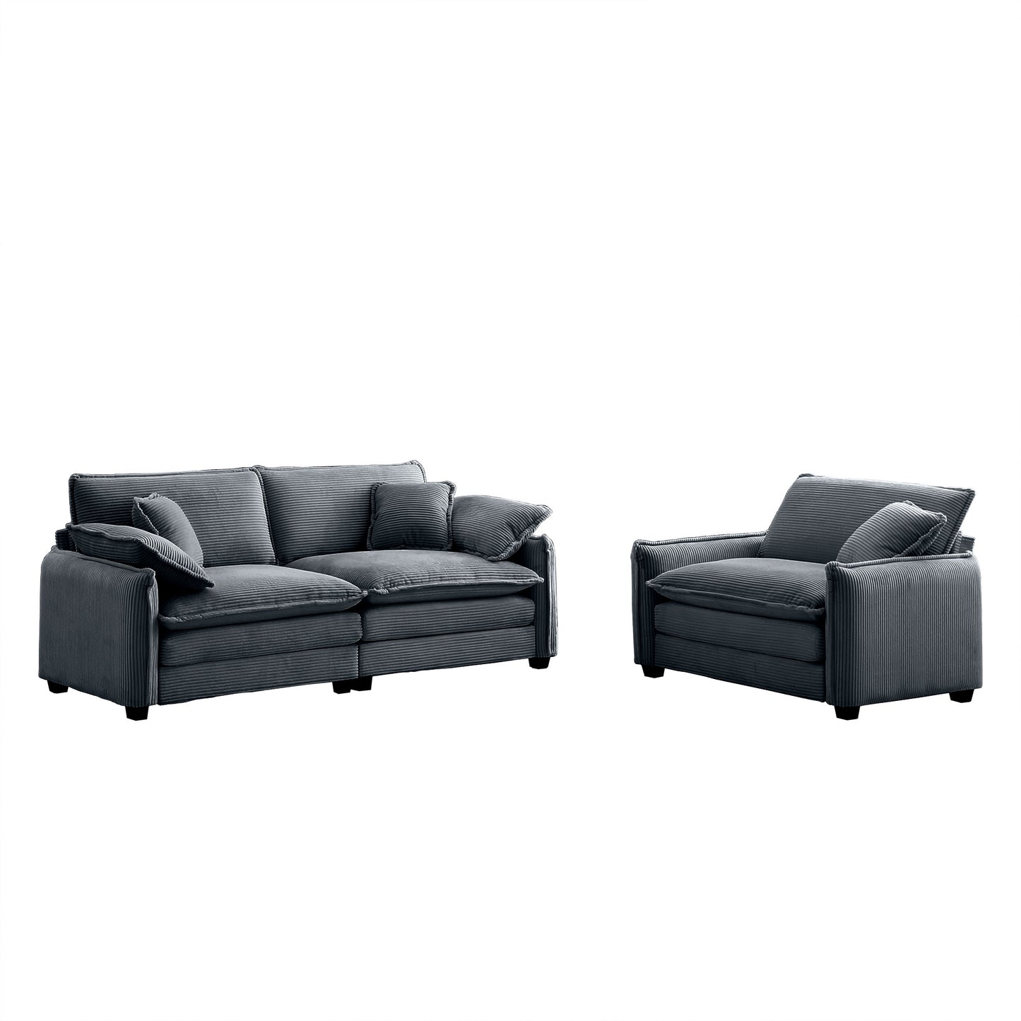 Dark grey corduroy sectional sofa with plush cushions for modern living rooms