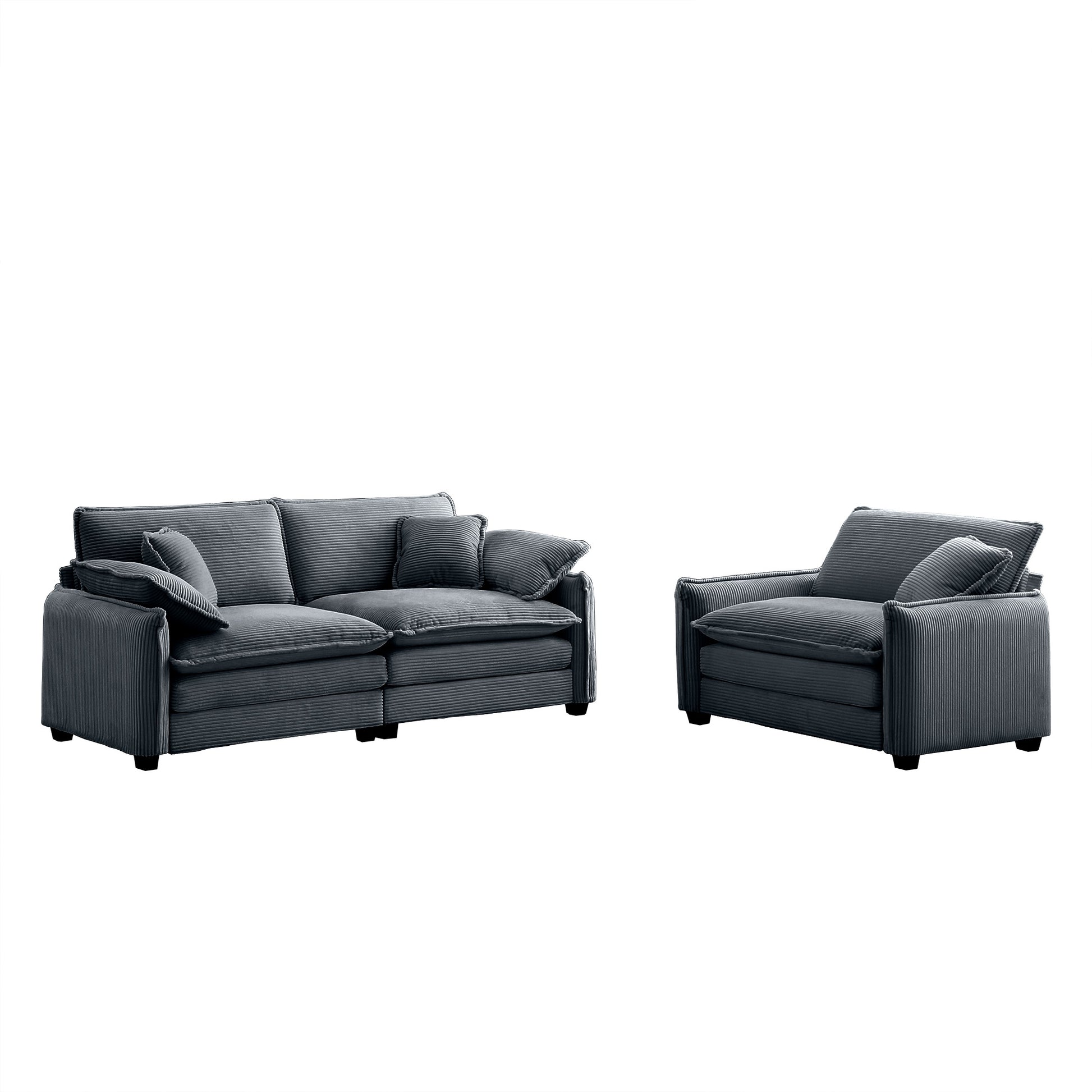 Dark grey corduroy sectional sofa with plush cushions for modern living rooms